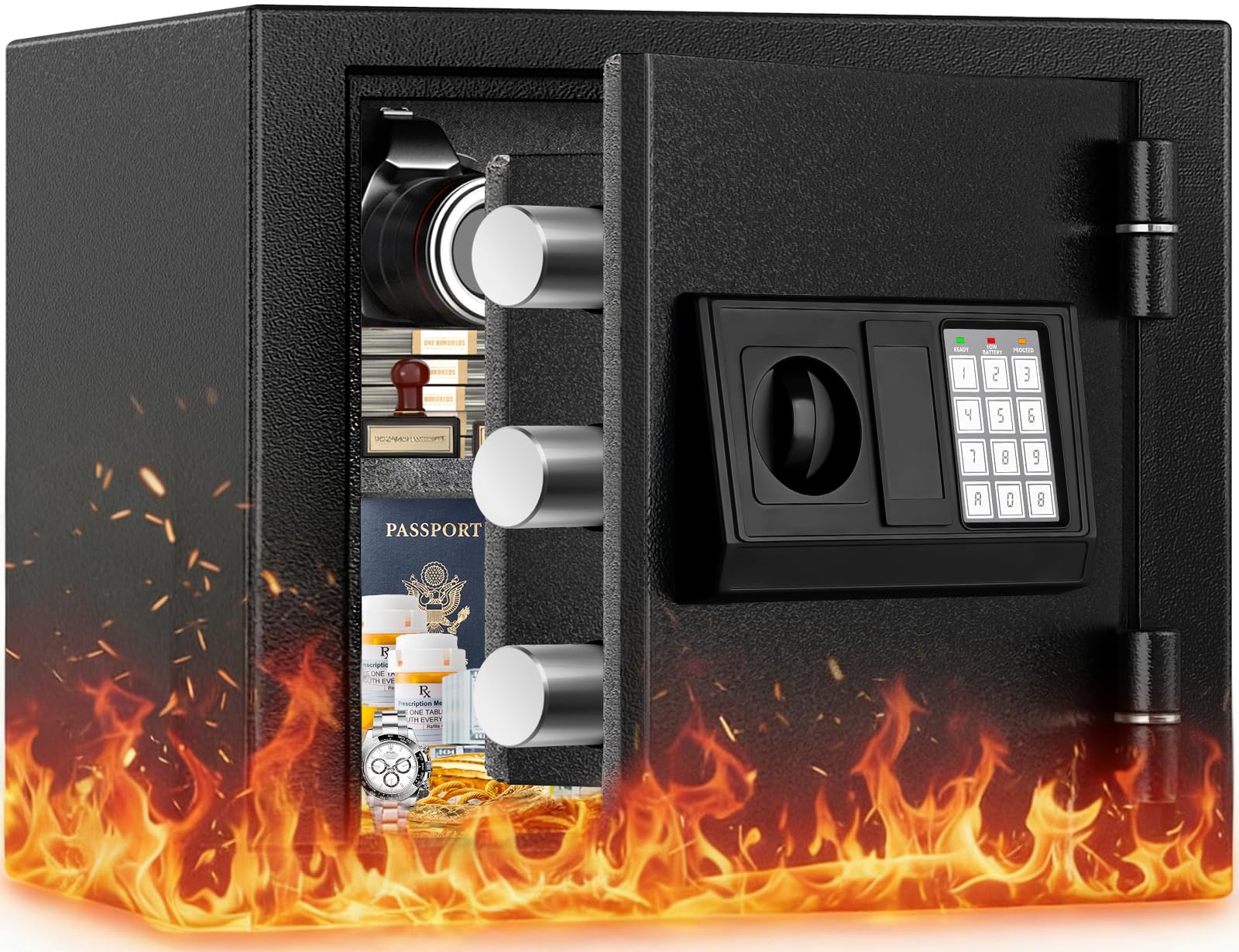 Cassaforte ignifuga di 35 minuti - Cassaforte da 1,25 piedi cubi per la casa, cassaforte ignifuga, scomparto di sicurezza con tastiere digitali per l'ufficio domestico, contanti, documenti, tastiera