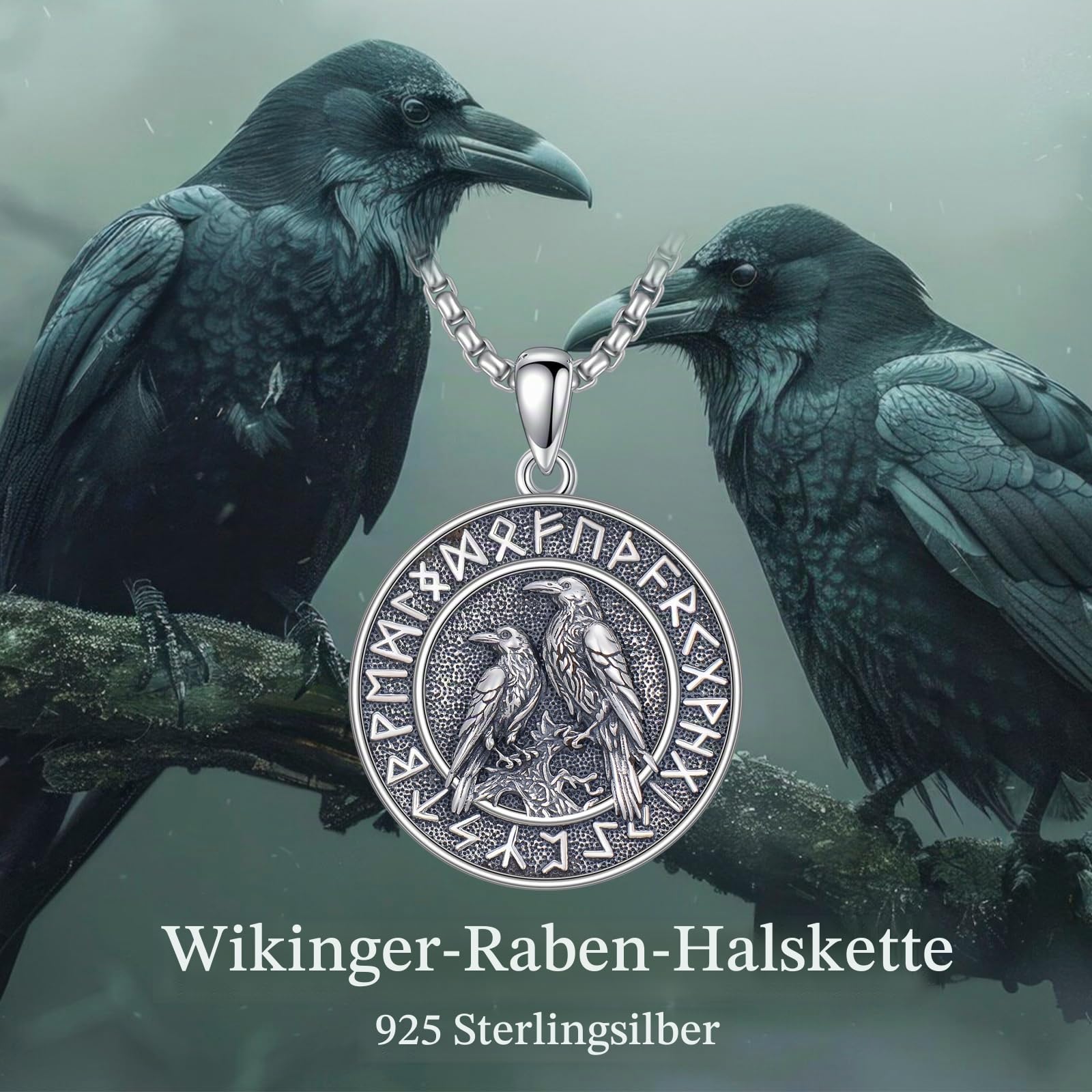 Wikinger Halskette für Herren Damen 925 Sterling Silber Viking Nordisch Schmuck Geschenk für Männer Frauen