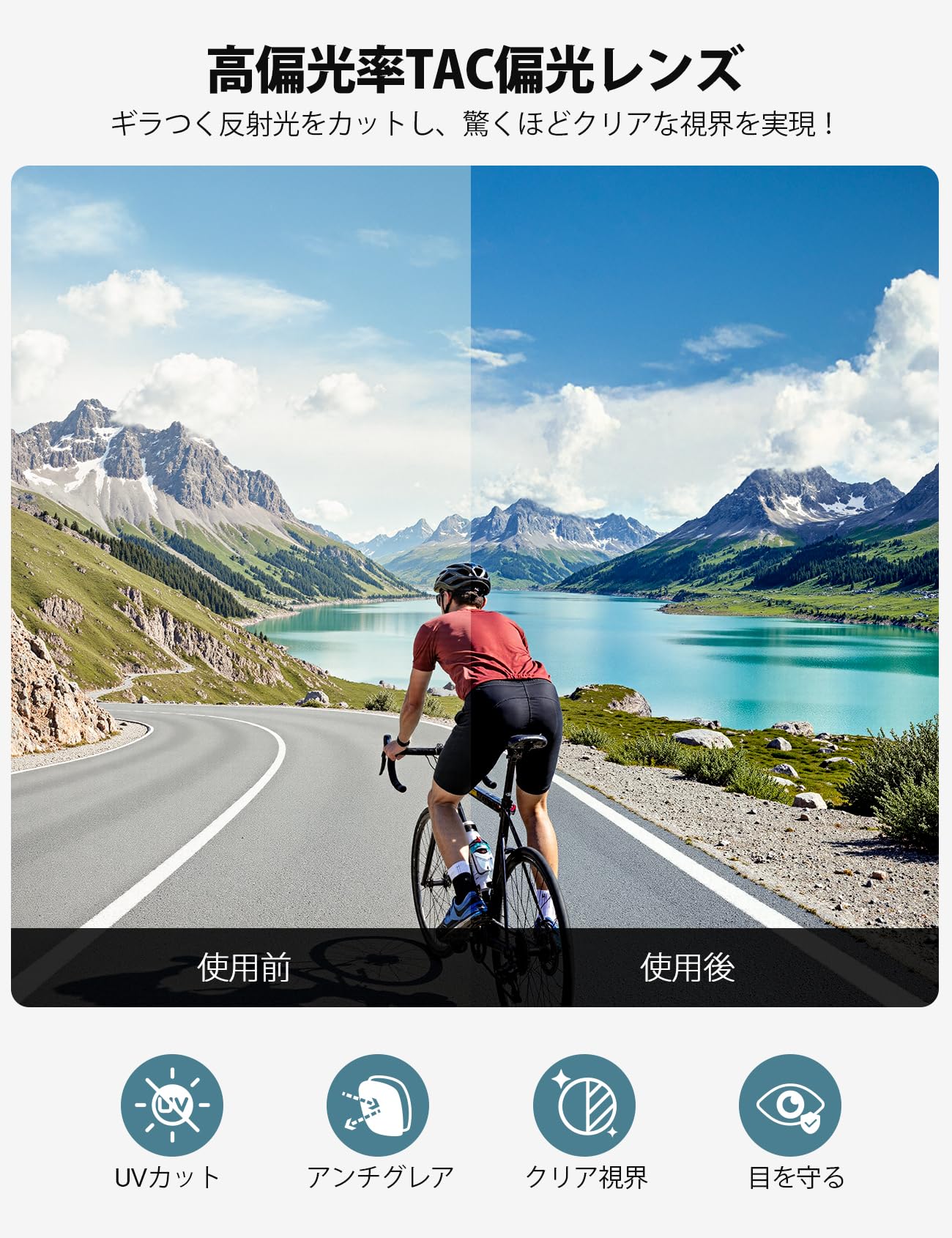 Lamicall TR90 UV400 Sports Sunglasses, Polarized Lenses, For Cycling, Climbing, Fishing, Running, Driving, Biking, Ultra Lightweight, TAC Polarized Lens, Mirror Lens, Adjustable Nose Pad, UV - 4