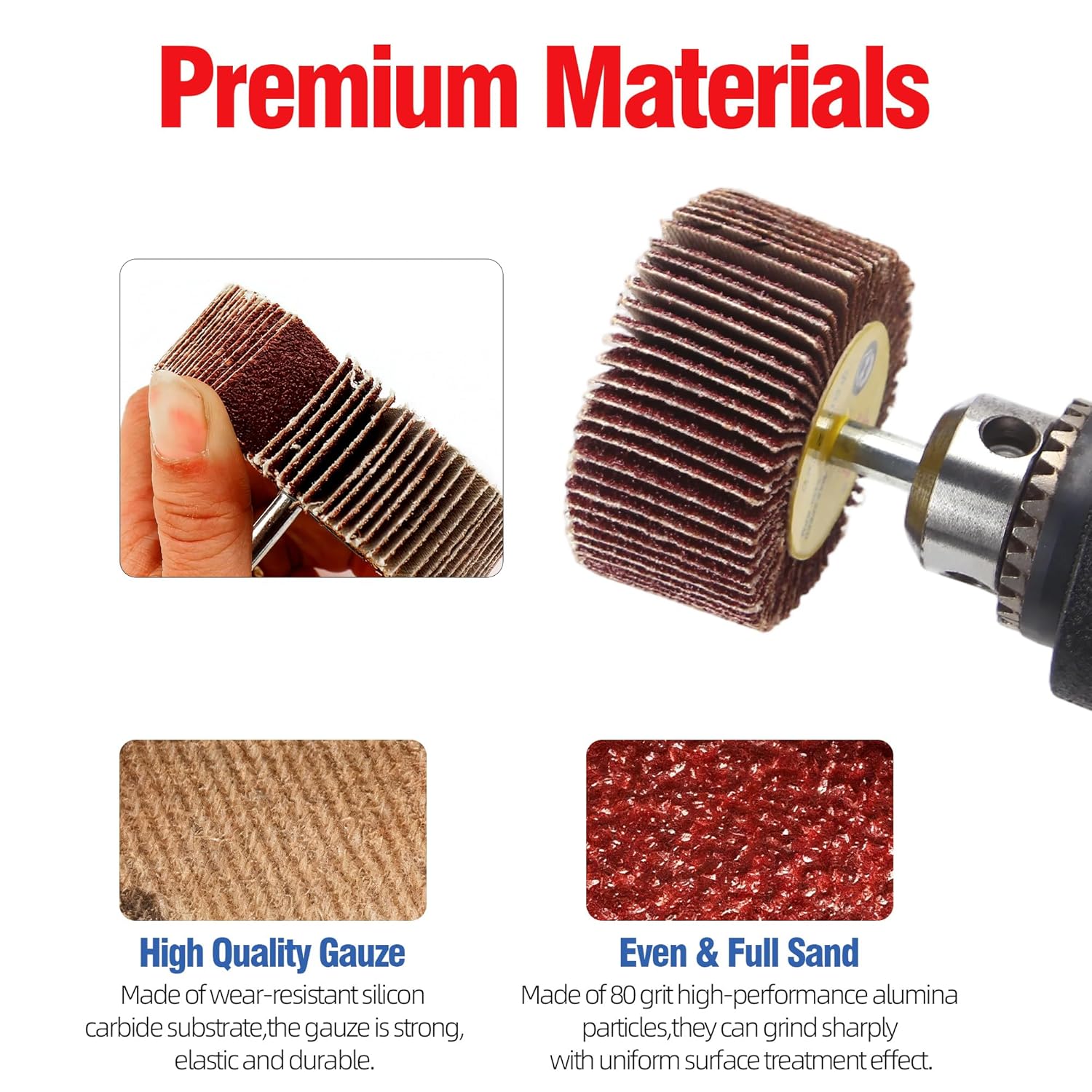 HUHAO 10 Pcs Abrasive Flap Wheel Sander Set, 80 Grit Sanding Flap Wheel, 1/4" Shank Flap Wheel Sander for Drill, Die Grinder Flap Wheel for Remove Rust,2-3/8"*1"*1/4"