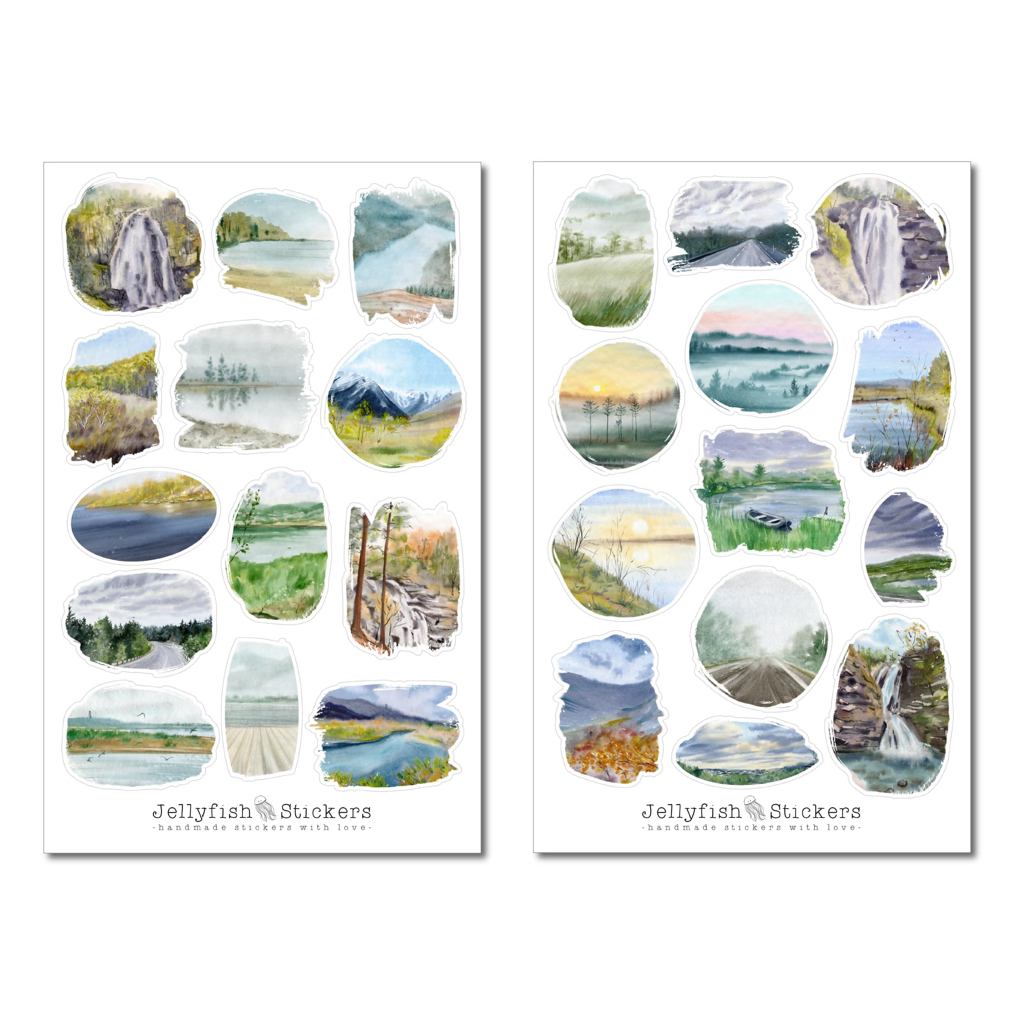 Landschaft Sticker Set - Journal, Planer, Aufkleber Urlaub, Natur, See, Fluss, Reisen, Wandern, Abenteuer, Berge