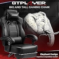 Vista 3 de GTPLAYER Silla de juegos con reposapiés, silla de juegos de computadora grande y alta, estilo de carreras de 350 libras, soporte lumbar ergonómico