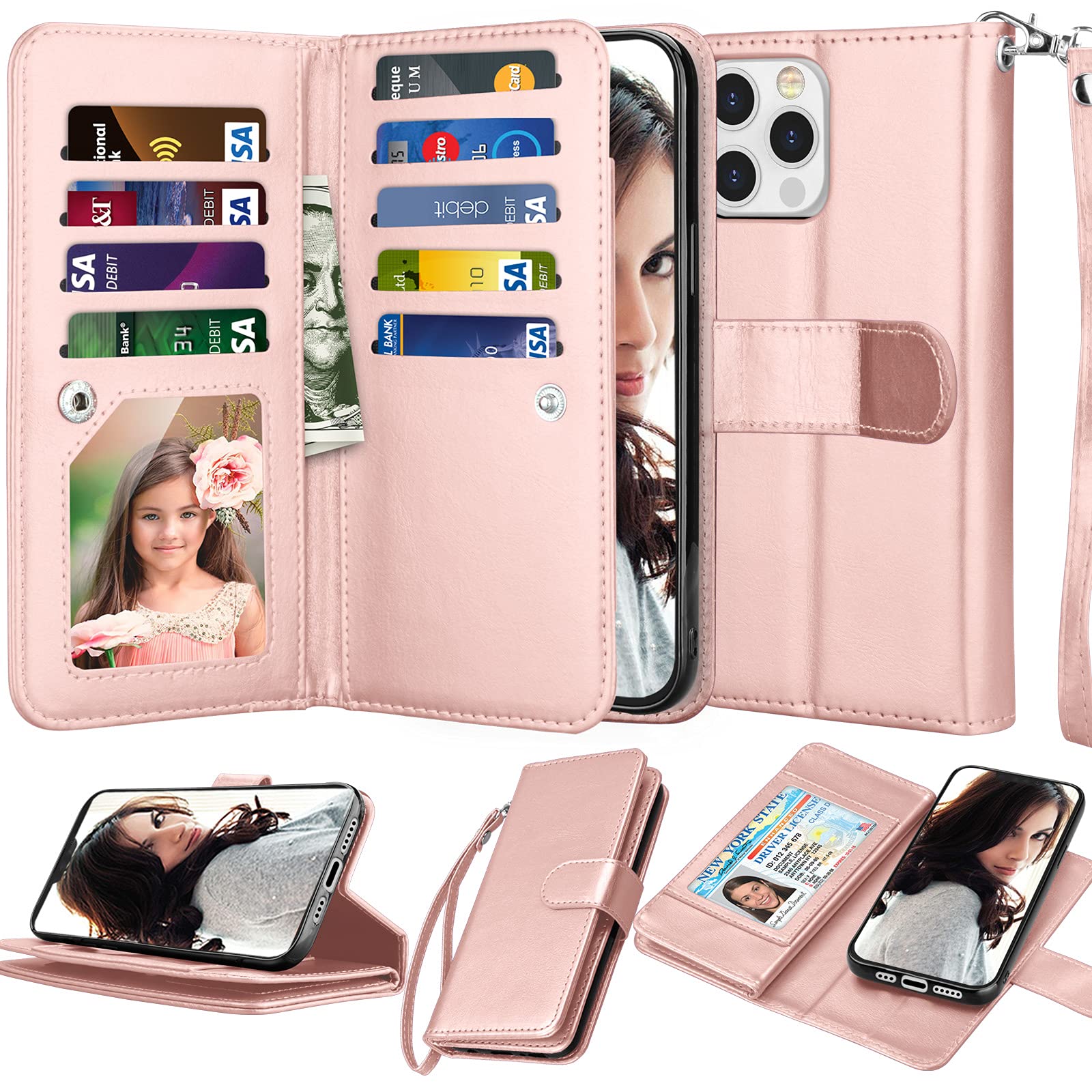Njjex Compatible with iPhone 13 Mini Case/iPhone 13 Mini Wallet Case 5.4" (2021), [9 Card Slots] PU Leather Credit Holder Folio Flip [Detachable]