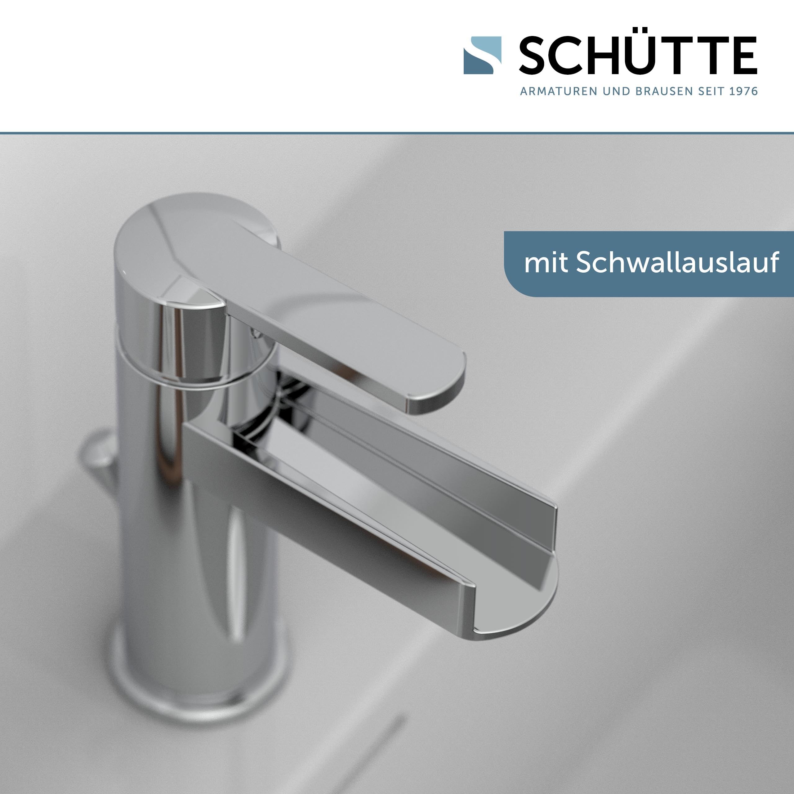 SCHÜTTE NIAGARA Waschtischarmatur mit Schwallauslauf, Wasserfallarmatur für Waschtisch, waschtischarmatur mit ablaufgarnitur, Badarmatur, Einhebelmischer, Mischbatterie, Chrom
