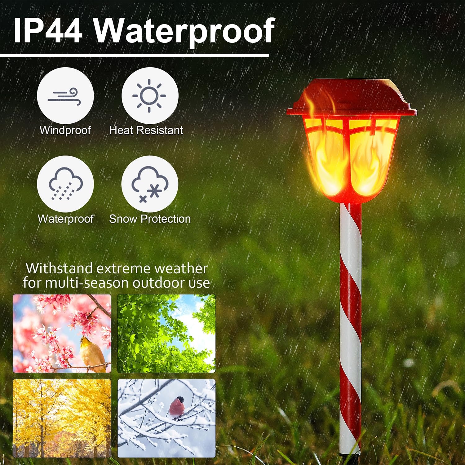 Dynaming 9 Pack Outdoor Solar Flimmern Flamme Taschenlampe, Rot & Weiß Candy Schilf Weihnachten Wegmarker, Wasserdicht & Auto Ein/Aus für Weihnachten Patio Hof Walkway Auffahrt