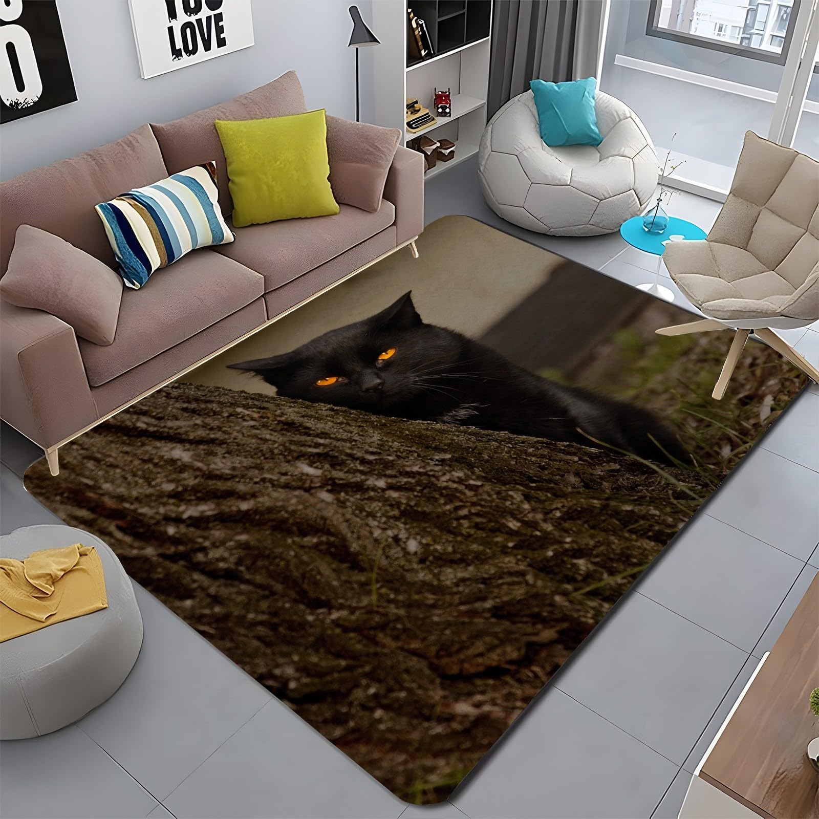 Amazon | カーペット 黒猫の子猫 ラグマット 3畳 猫 絨毯 185x240