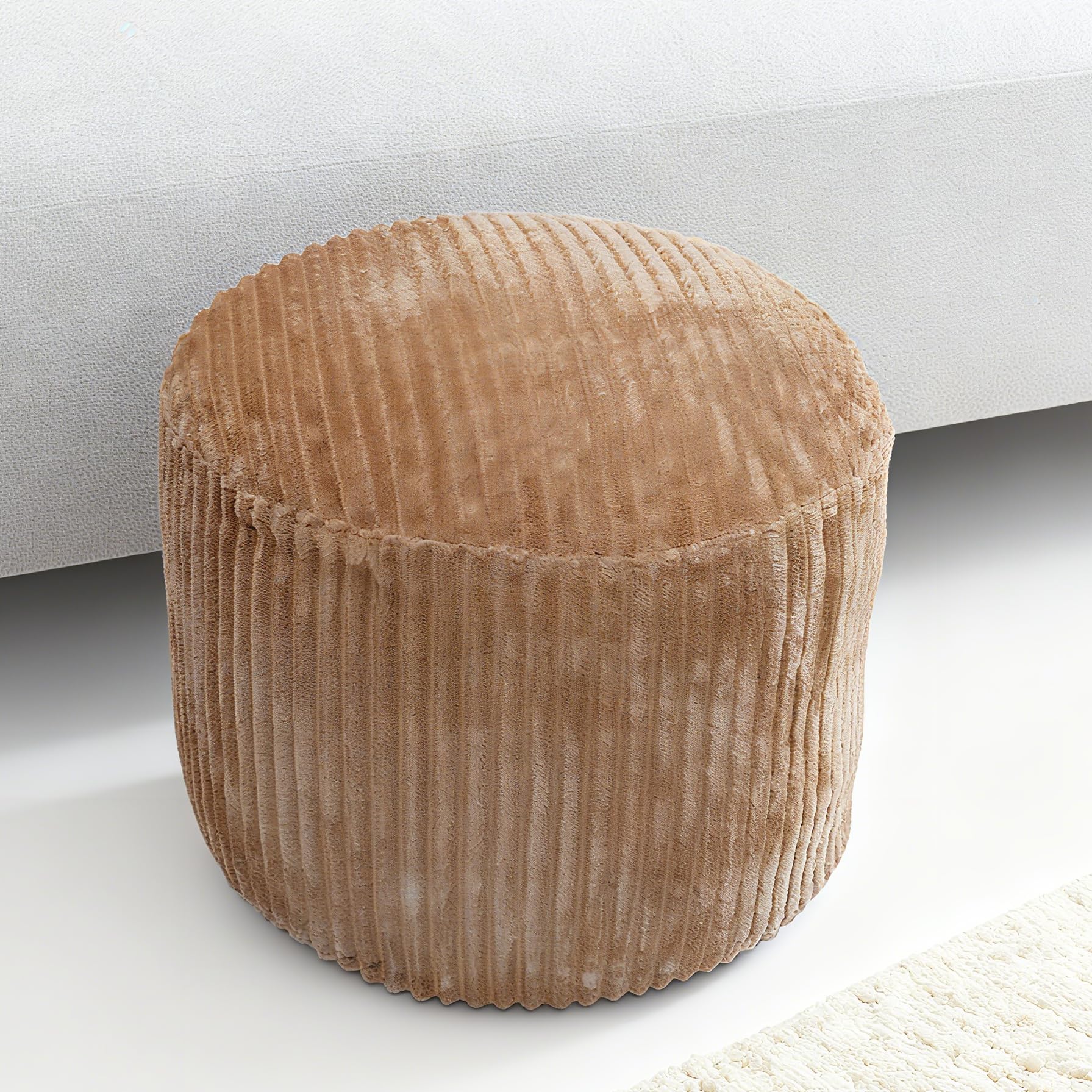 lygooh Unstuffed Footstool Bean Bag Cover No Filler Round Pouf Ottoman Cover Foot Stool Storage Chair Storage for Living Room Bedroom (Khaki)