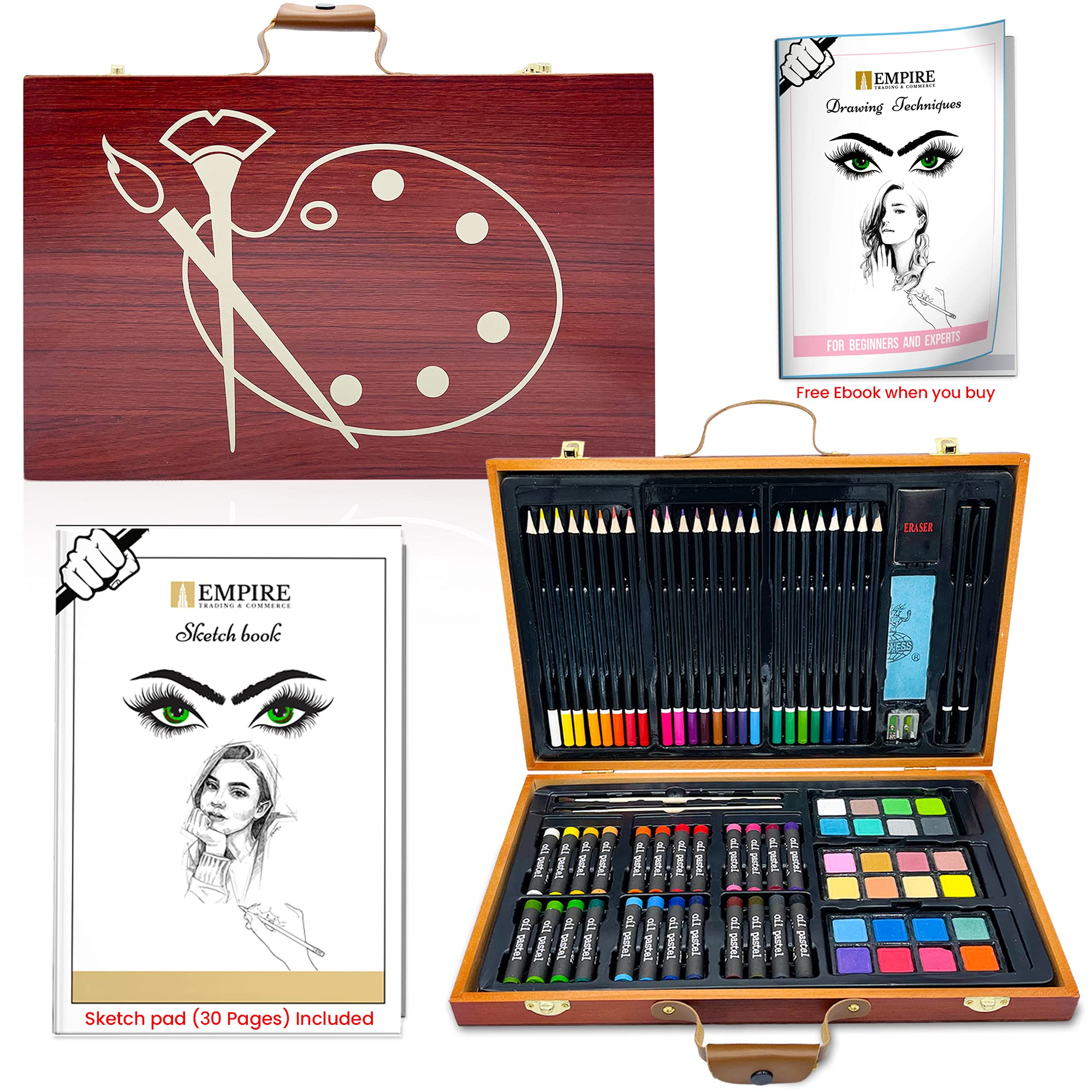 Empire 80 Pieces Colouring Pencil Set, 30 Pages A4 Sketchbook and FREE DRAWING TECHNIQUES E-BOOK, Colored Pencils for Adults and Kid, Art Supplies, Watercolour Paint Set
