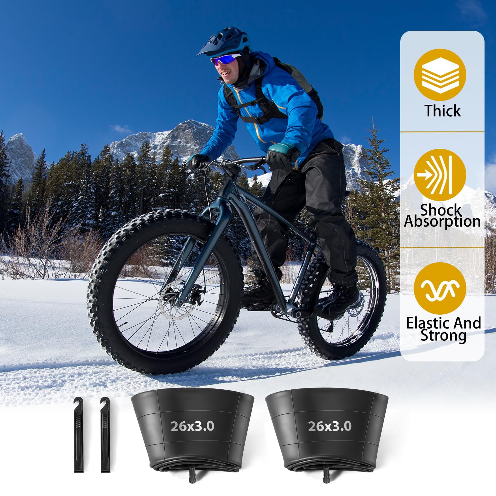 Paquete de 2 tubos de neumático grueso de 26 x 3.0, válvulas Schrader a prueba de pinchazos para neumáticos de bicicleta de 26 x 3, tubo interior de goma de butilo para bicicleta eléctrica, bicicleta
