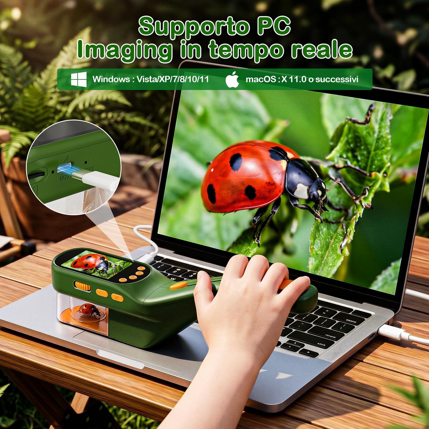 CIMELR Cattura insetti 2,4" HD microscopio – giocattolo natura per bambini | Cattura insetti batteria 1000mAh, 8 LED, fotocamera 1080P, proiezione PC, kit STEM 3-12 anni