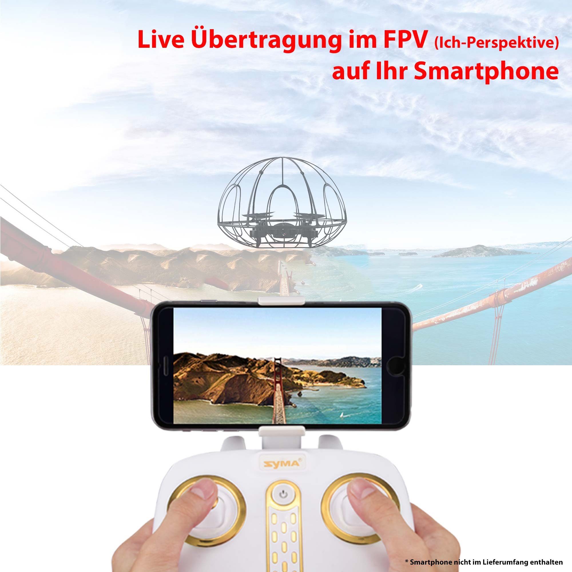 RC ferngesteuerte 4-Kanal mini Drohne mit FPV WiFi Kamera für Live-Videos auf Smartphone und VR-Brille, 3D-Flip Flying-Ball LED Drone mit Schutz-Käfig, Spielzeug Quadrocopter für Kinder und Erwachsene