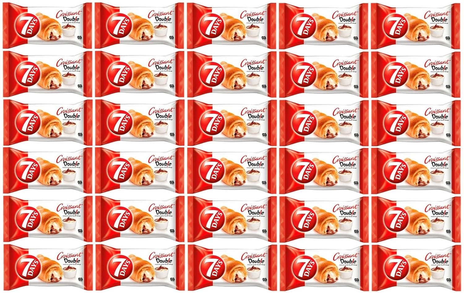 30 Packs 7DAYS Double Croissant Cocoa Vanilla 60 g + Space Biscuit Free 45 g Onlineshop Bormann