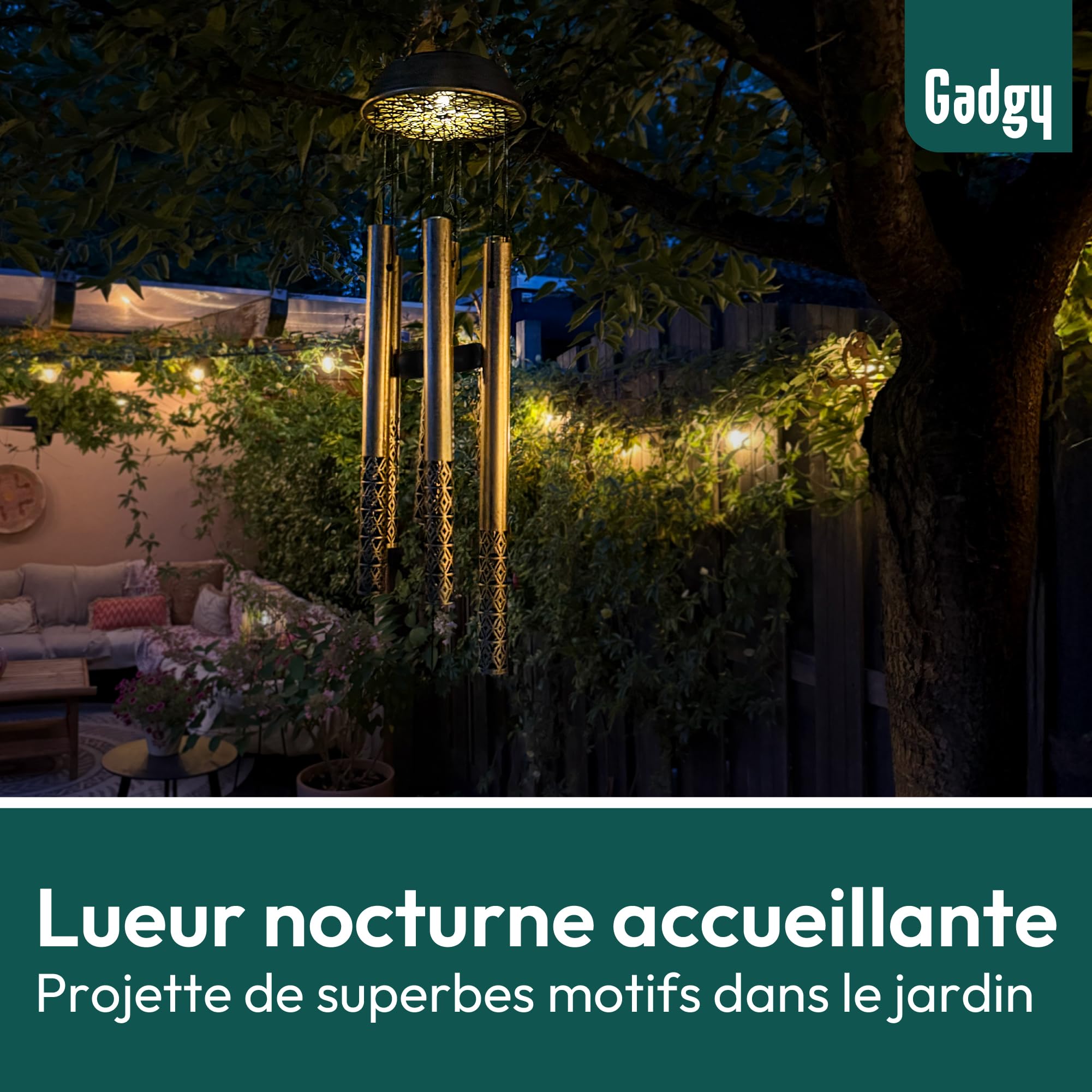 Gadgy Carillon Solaire - Carillons à Suspendre Extérieur - Lanterne Solaire avec Tubes Sonores - Décoration Jardin Résistant aux Intempéries