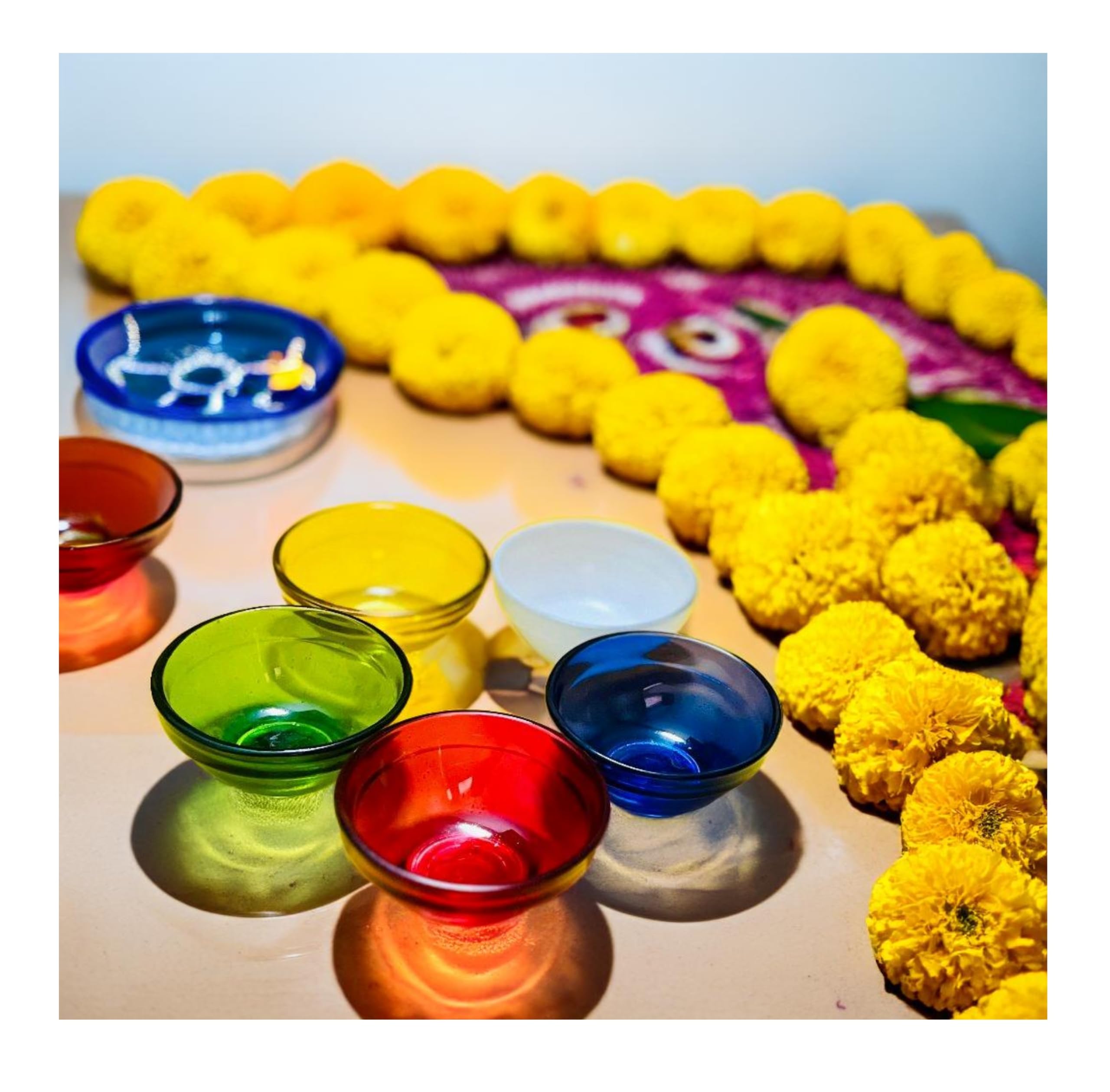SPHINX Borosilicate Glass Diya for Candle Making, Pooja, Diwali, Home, Table, Rangoli Decorations - Eco-Friendly, Sustainable, 2.4 Inches/6 cm Diameter (Assorted Color Diya - 12 Pieces)