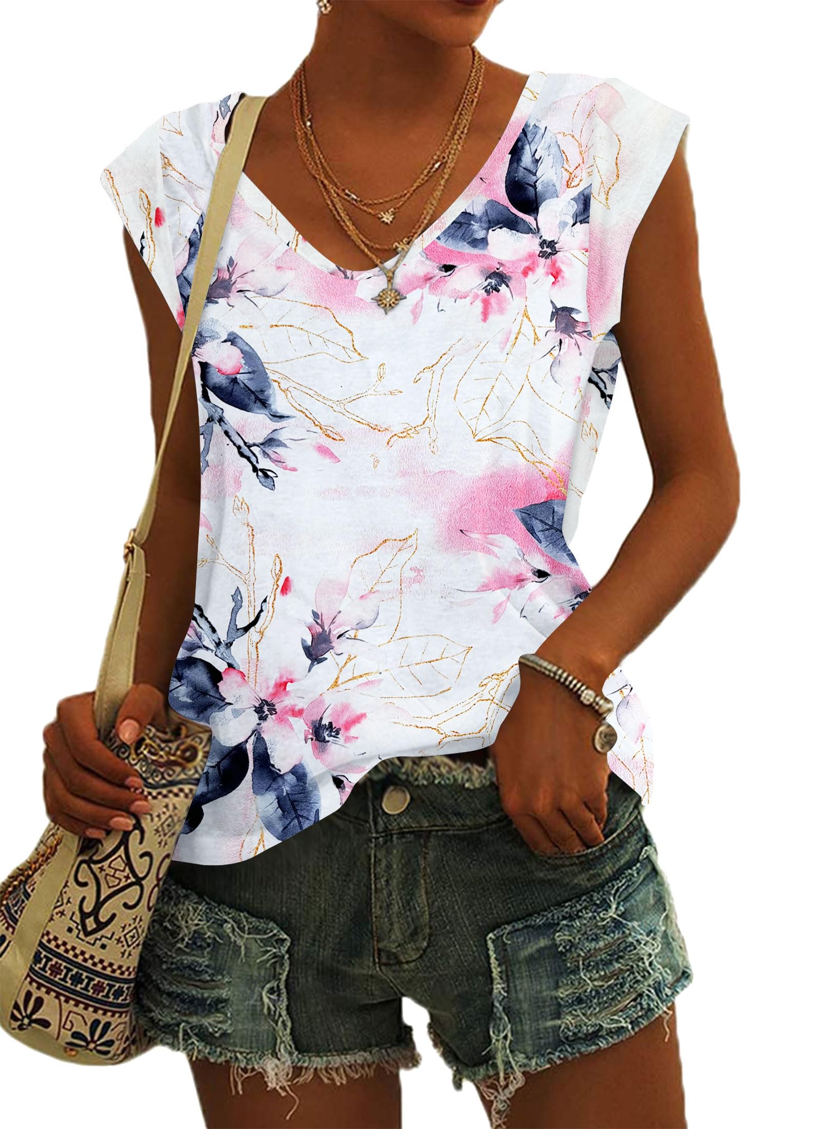 NARRAME Damen-T-Shirt mit Flügelärmeln Sommer-Tanktop schlicht lässig lockere Passform Oberteile Blusen