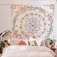 Vista 8 de Simpkeely Tapiz de medallón floral de mandala, planta de flores bosquejadas para colgar en la pared, tapices bohemios para dormitorio, sala