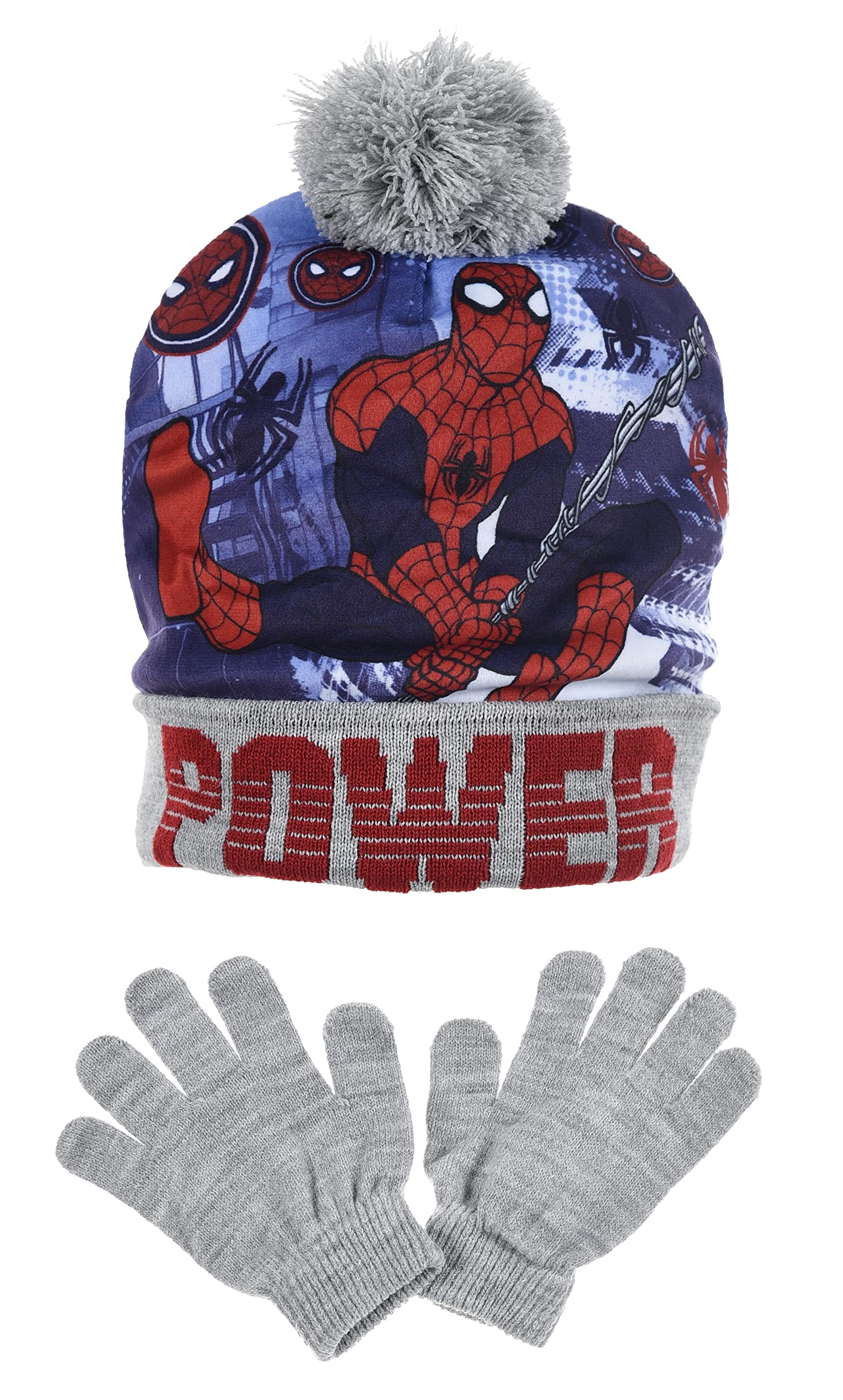 Kids Boys Marvel Spider-Man Bobble Hat and Gloves Set (7-10 Years, Light Grey)