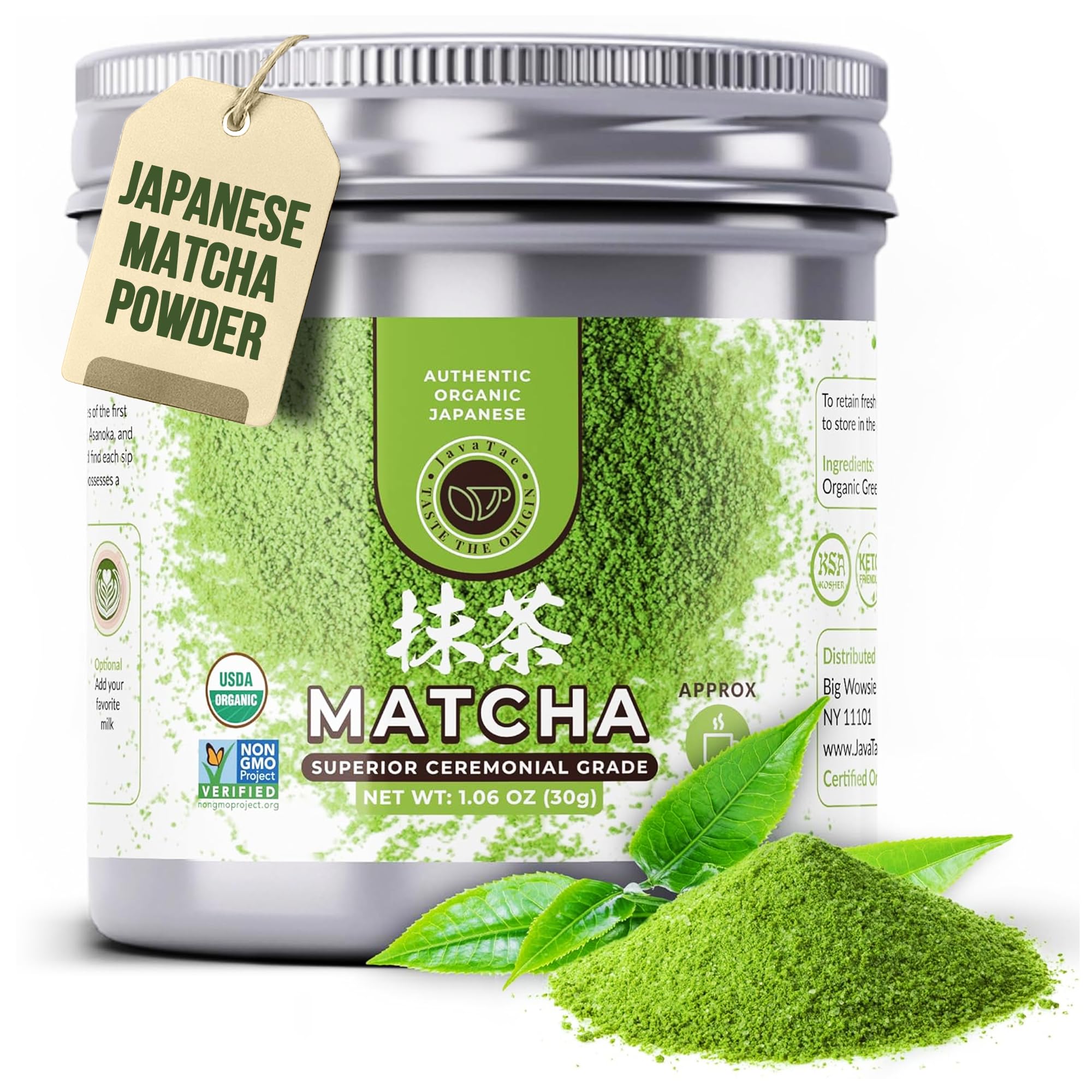 Organic Japanese Matcha Powder | Ceremonial Grade Matcha Powder from Shizuoka Japan | USDA Certified Unsweetened & Keto | Macha Tea for Lattes & Smoothies, 30 servings | 30g (1.06oz) Tin