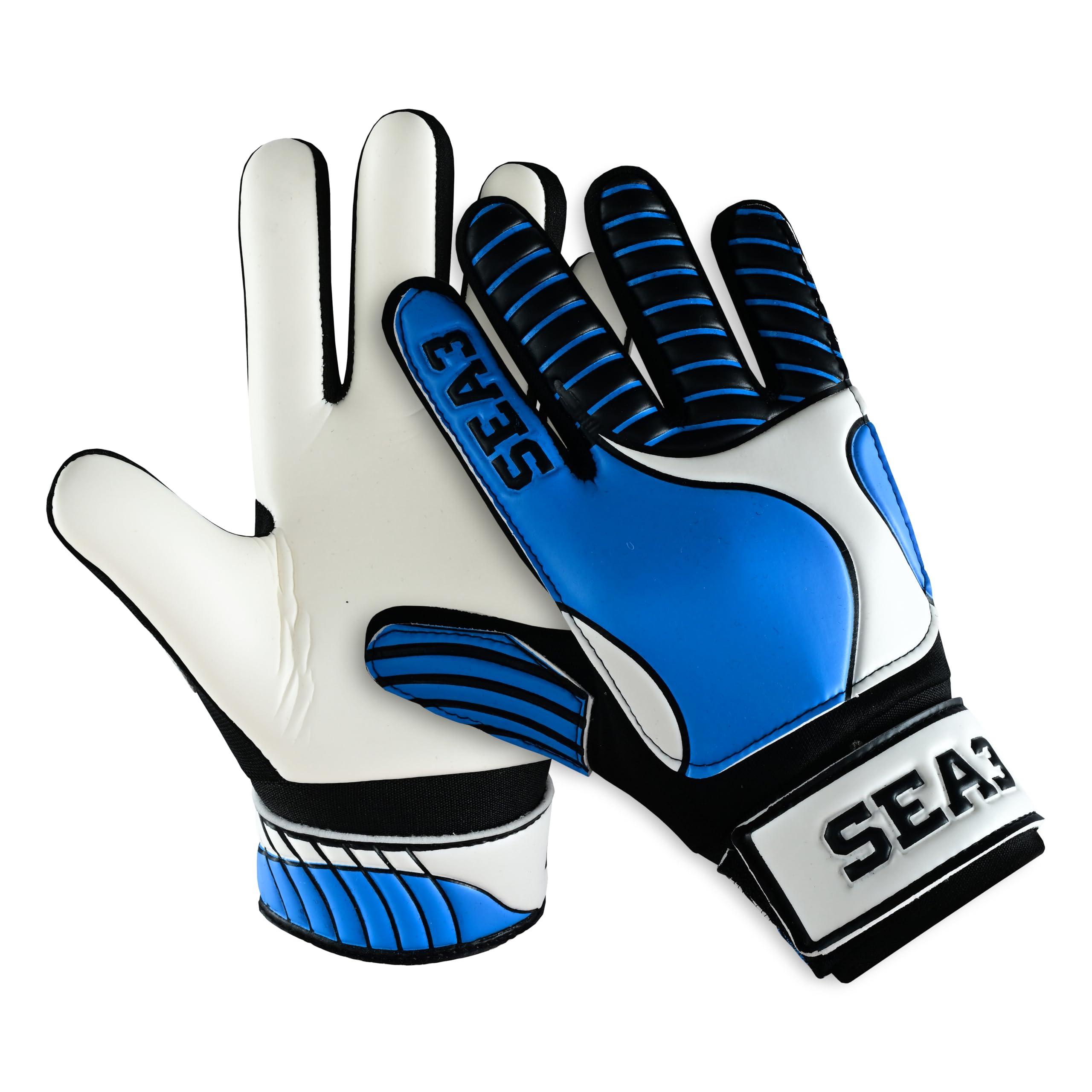 SEA3 Unisex Kids Boys Children's Junior Football Goalkeeper Sports Soccer Training Goalie Gloves, Blue - Size 2: Age 4 to 5 Years