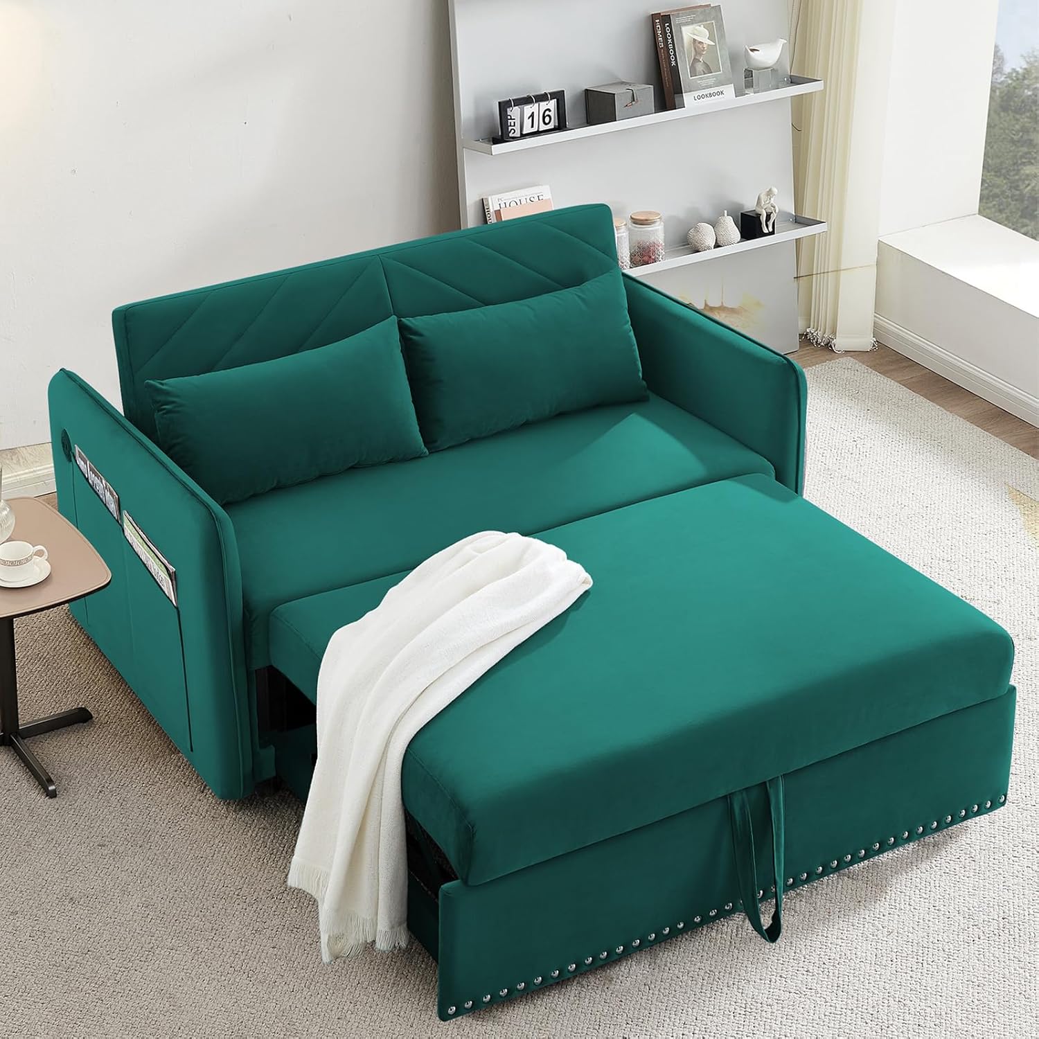 Brafab Sofa, 3 in 1 Convertible Loveseat Sleeper, Velvet