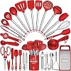 Umite Chef Kitchen Utensils Set- 34 PCs Cooking Utensils with Grater, Spoon Spatula, Heat Resistant Food Grade Silicone, Stainless Steel Handles Kitchen Gadgets Tools Set for Nonstick Cookware(Red)