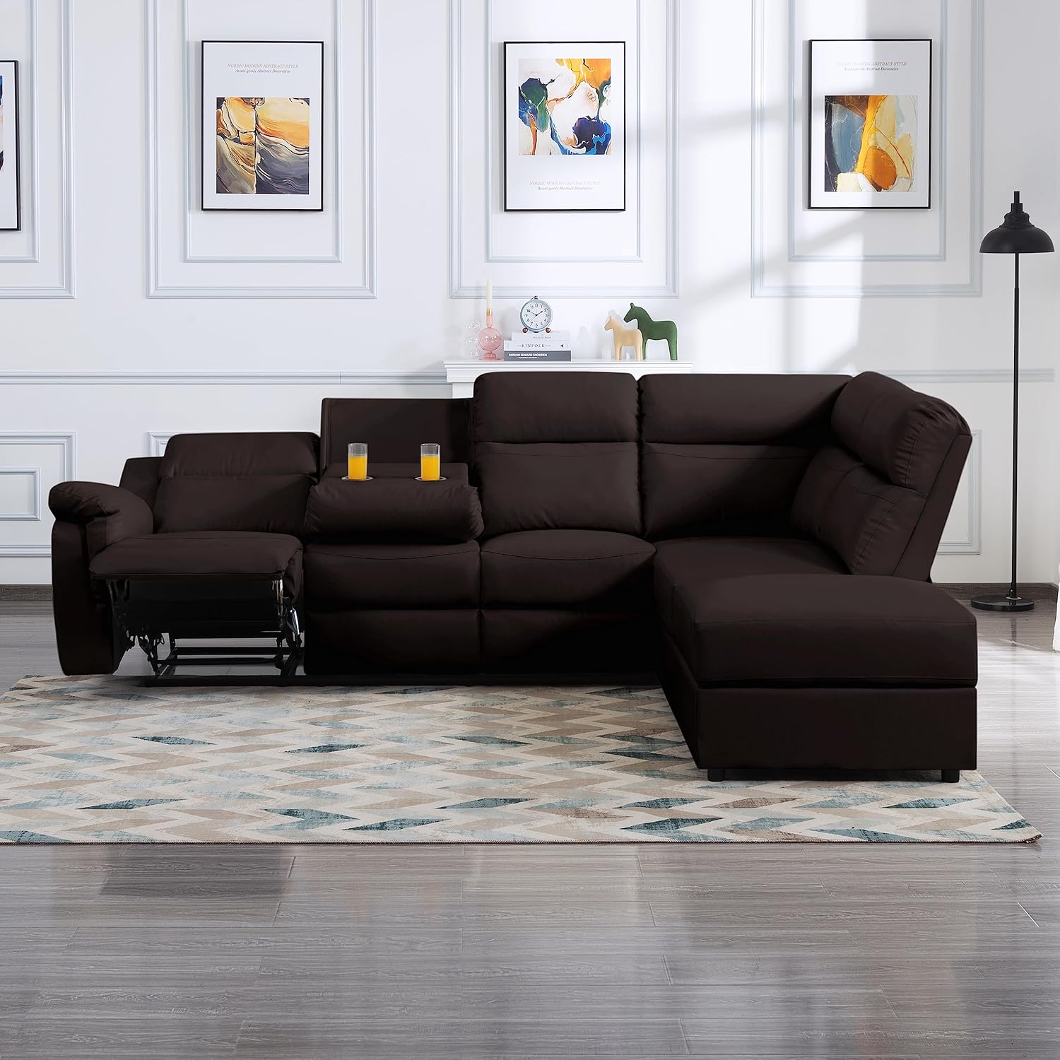 Eafurn PU Leather Recliner Sectional Sofa with Storage