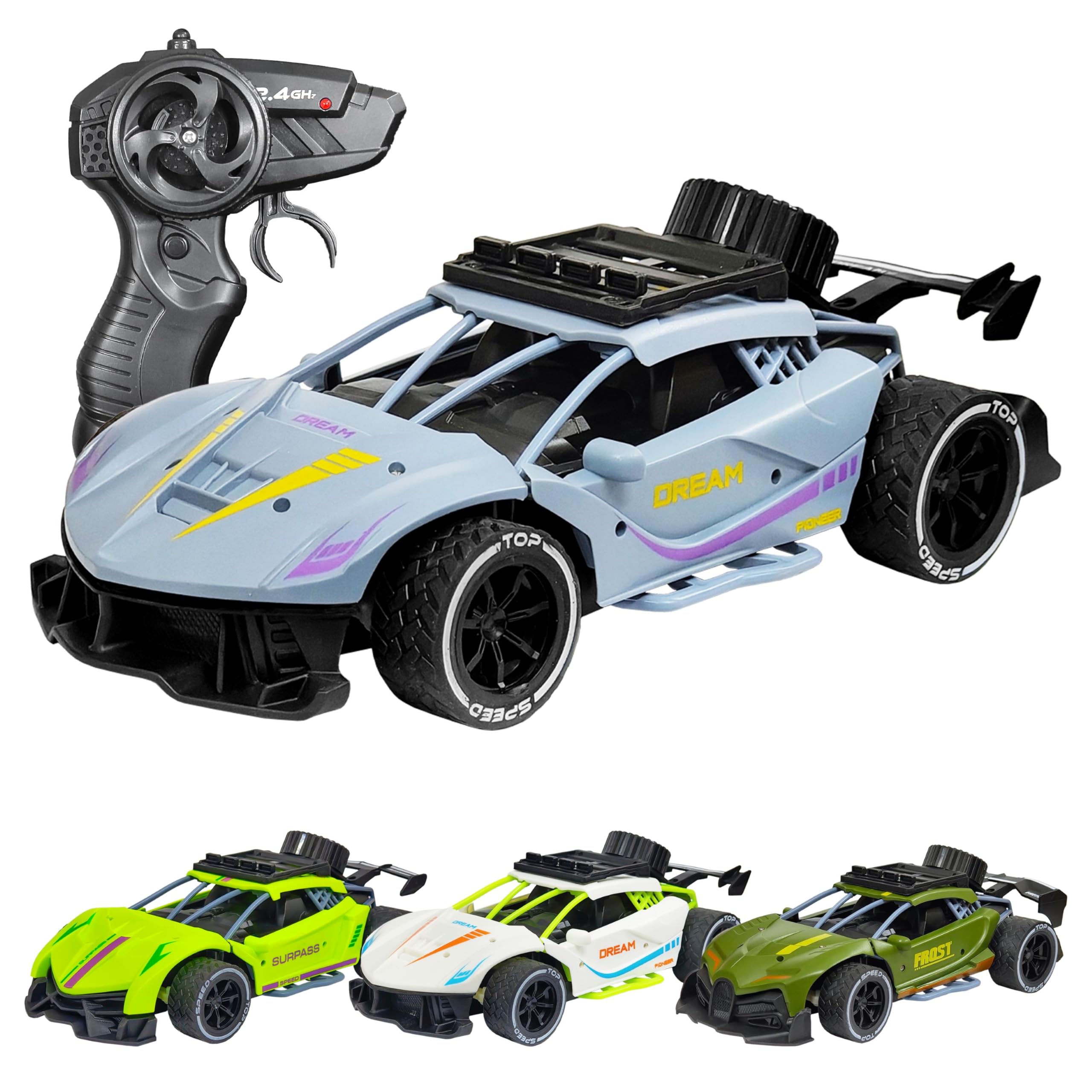 VGRASSP Rechargeable Racing Car Toy for Kids with 2.4 GHz Long Range Remote Control - 1:16 Scale Joystick RC Sports Vehicle - Color and Design As Per Stock