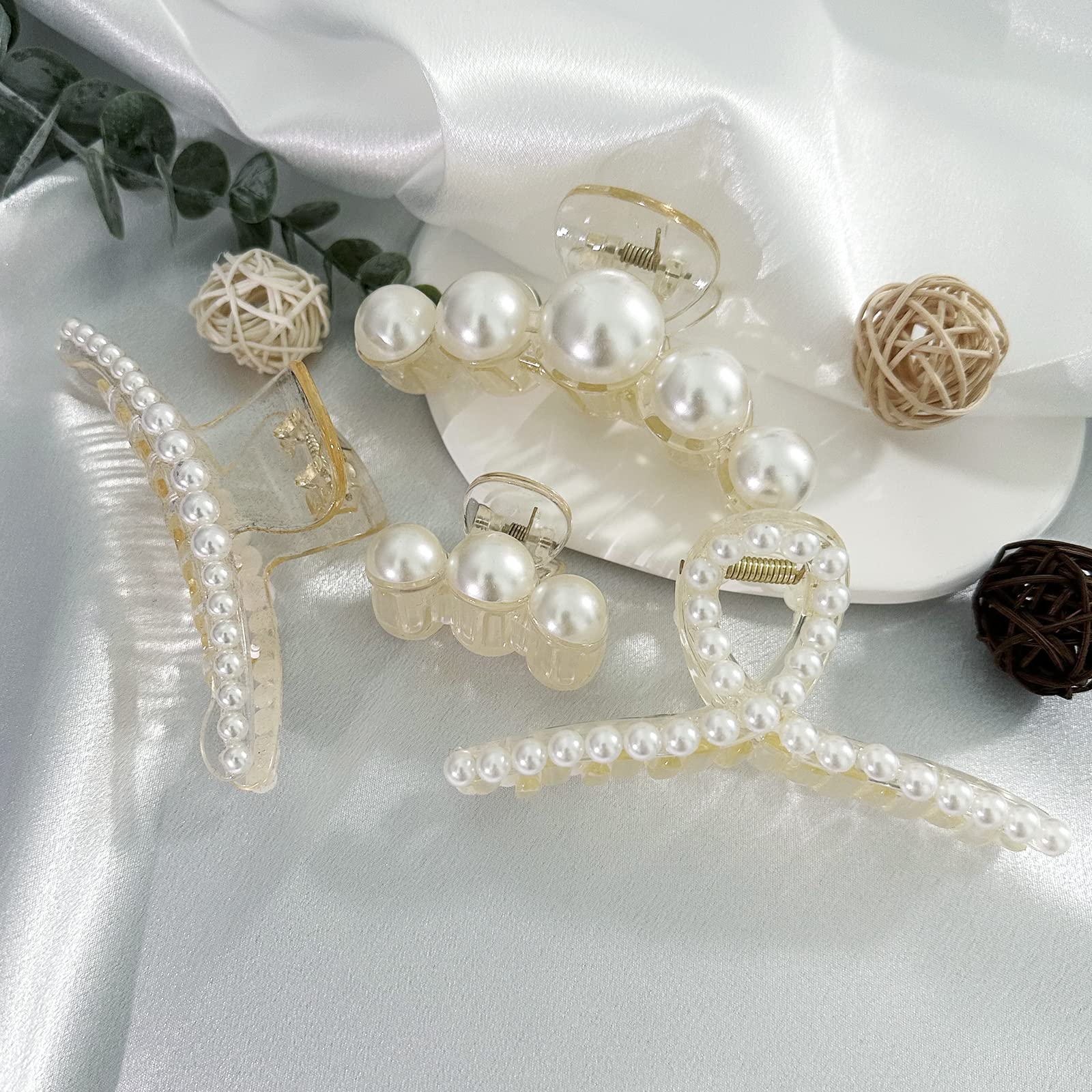 4 PCS Pearl Hair Clip Large Hair Pins Barrettes for Women and Girls Handmade EEEkit 28pcs Pearl Hair Clips for Women, Handmade Acrylic  main image 3