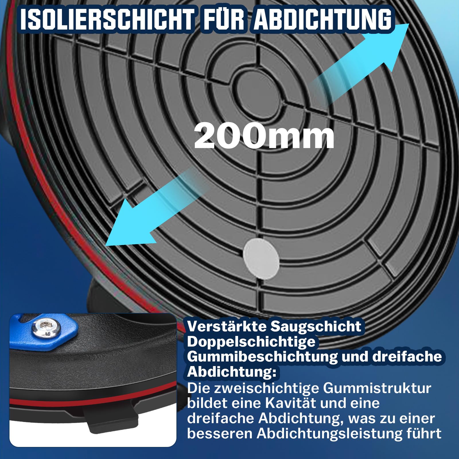 Set van 2 8-inch zuiglifters glaslifter zuighouder, vacuümlifter tegellifter plaatlifter, dubbellaagse zuignappen, vacuümlifter voor glas tegels marmer, incl. gereedschapskist (draagkracht 260 kg