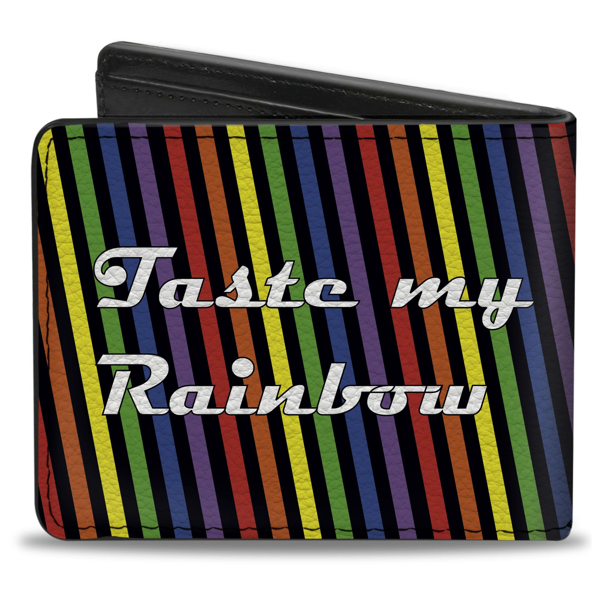Buckle-Down Men's PU Bifold Wallet-Taste My Rainbow Black/Multi Color, Multicolor, 4.0