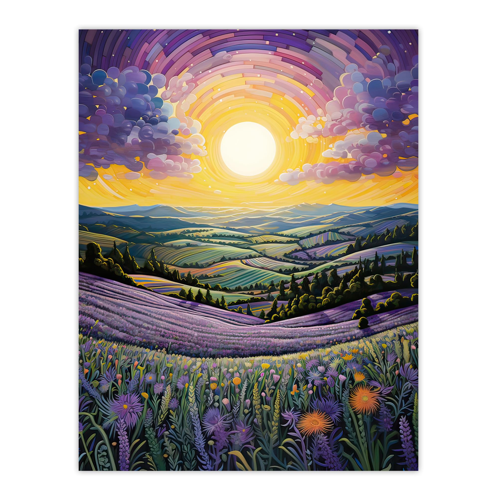 Artery8 Vibrant Sunrise over Blooming Lavender Fields Large Wall Art Poster Print Thick Paper 18X24 Inch
