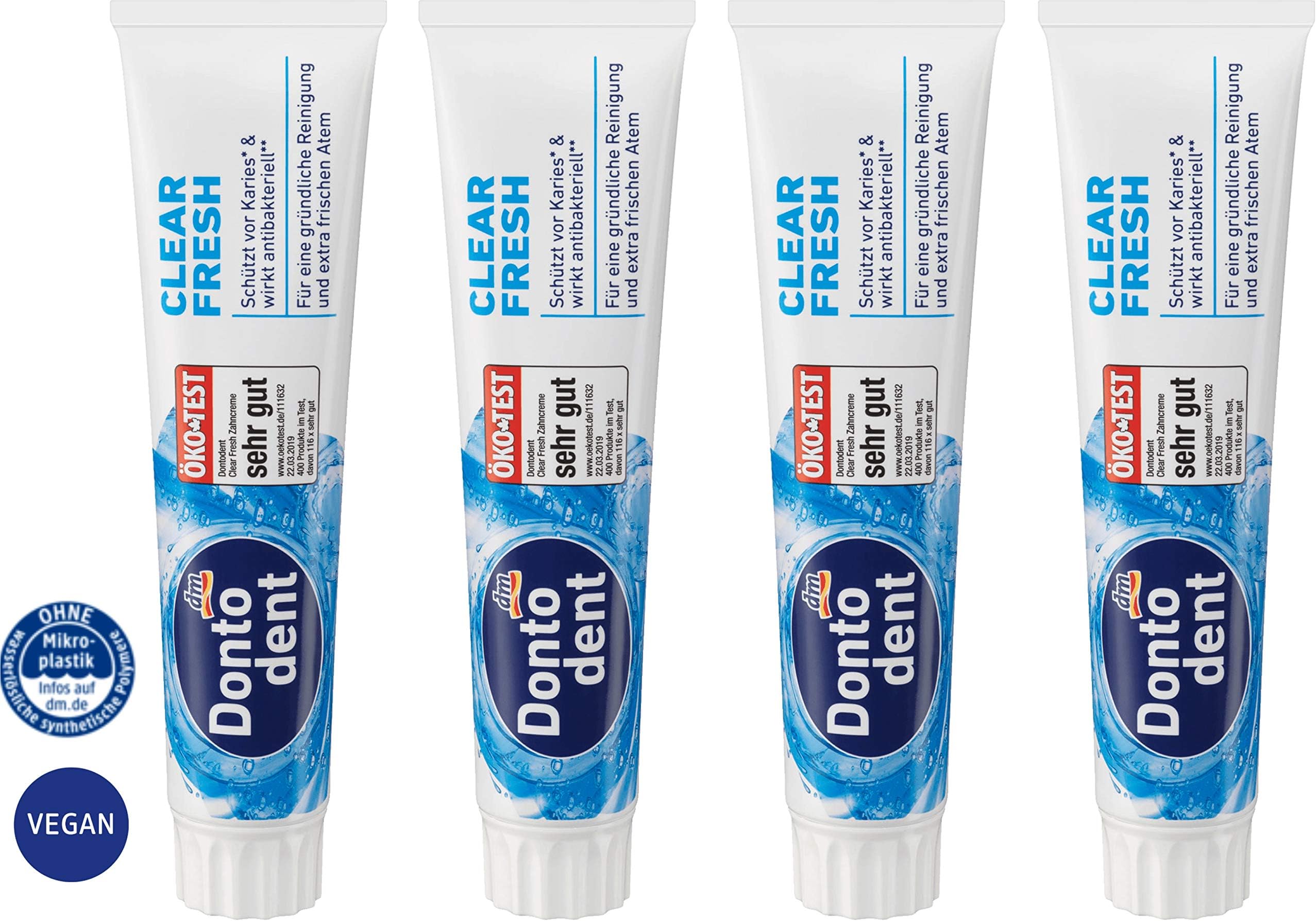 Dontodent 4x125 ml TOOTHPASTE CLEAR FRESH with ZINC and FLUORIDE | Germany