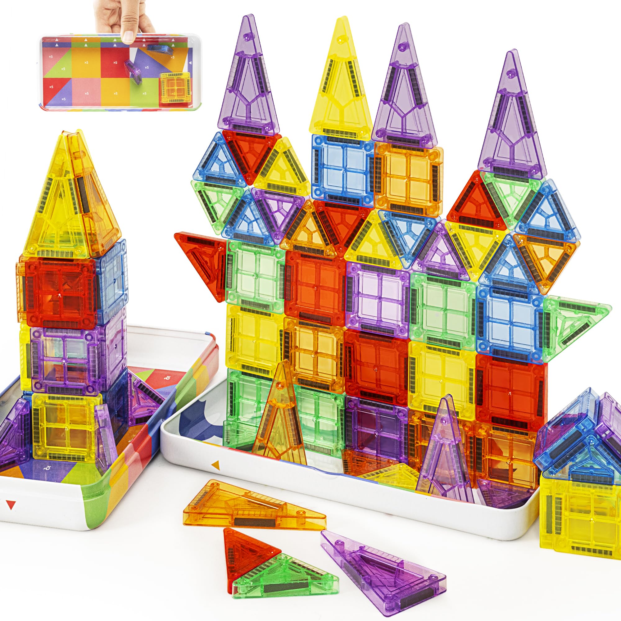 cossy Mini Magnetic Tiles, Travel Magnetic Tiles 80-Piece, Magnet Building Tiles with Metal Box, Magna Tiles for Kids, Learning Educational Construction Toys for 3+ Year Boys & Girls — image 1