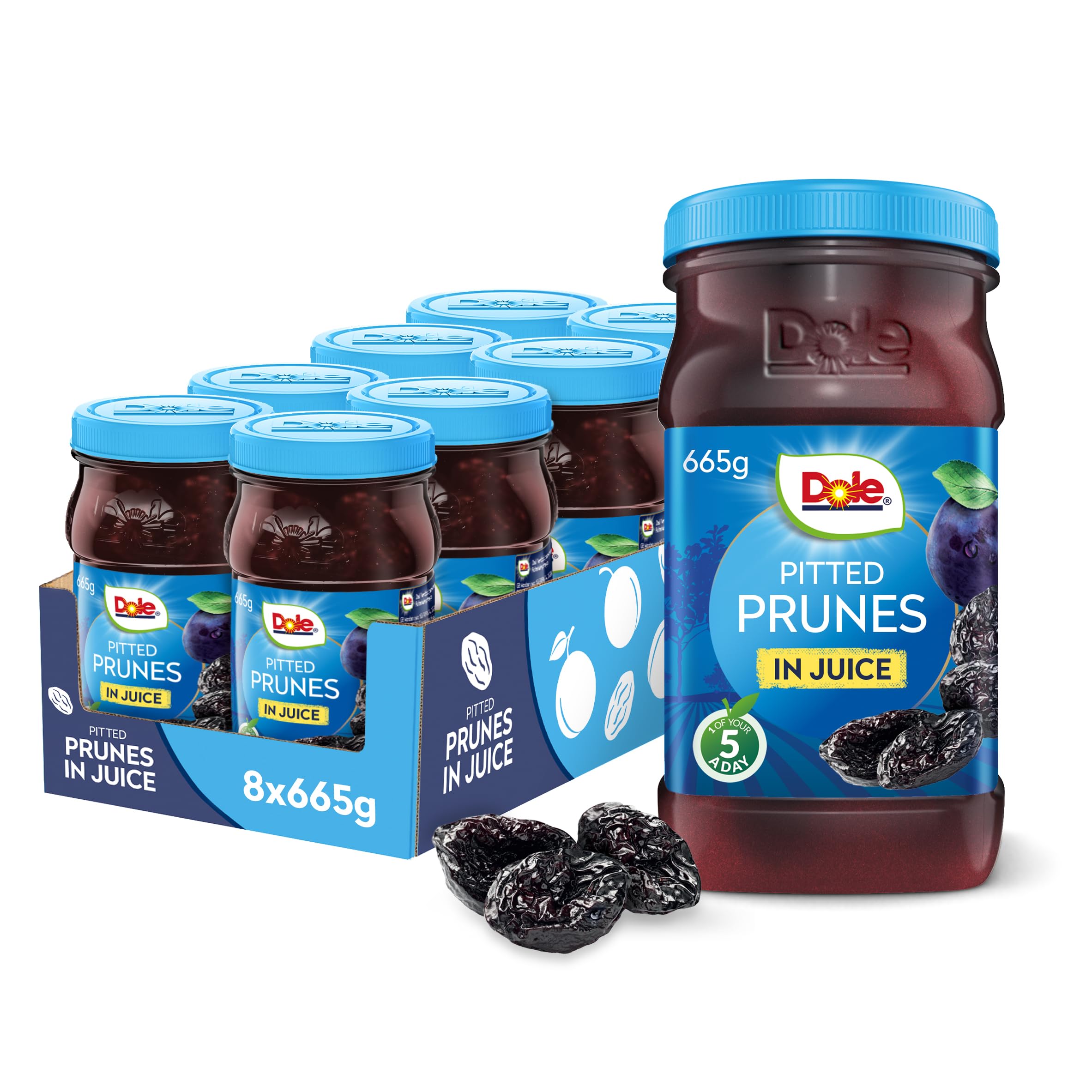 DOLE Pitted Prunes In Juice Jar 8x665g Fruit Pieces in Fruit Juice