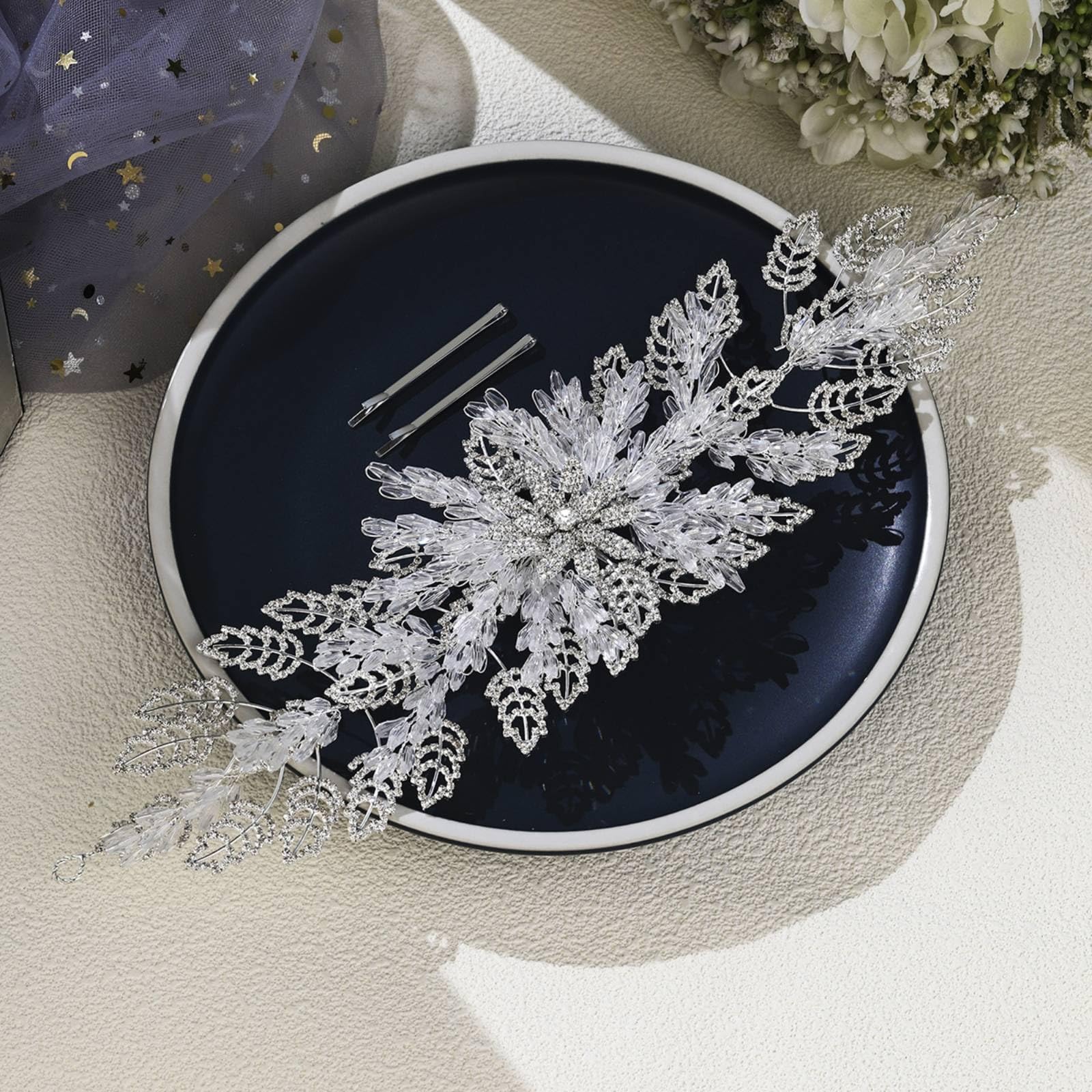 Brauthaarschmuck mit Kristallimitate Elegant Brauthaarschmuck mit Haarnadeln Funkelnd Braut-Haarrebe für Bräute, Brautjungfern, Hochzeit, Fotoshooting