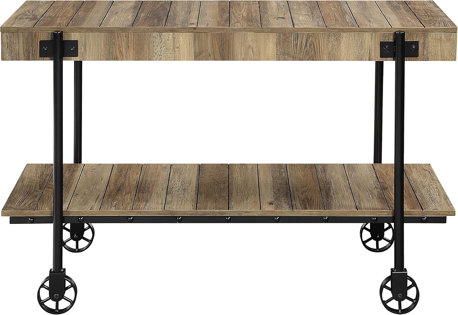 Furniture of America Cleon Industrial 1-Shelf 48 in. Sofa Table with Wheels for Display, Decorate Living Room, Hallway, Bedroom, Dressing Room, Black and Rustic Oak Brown