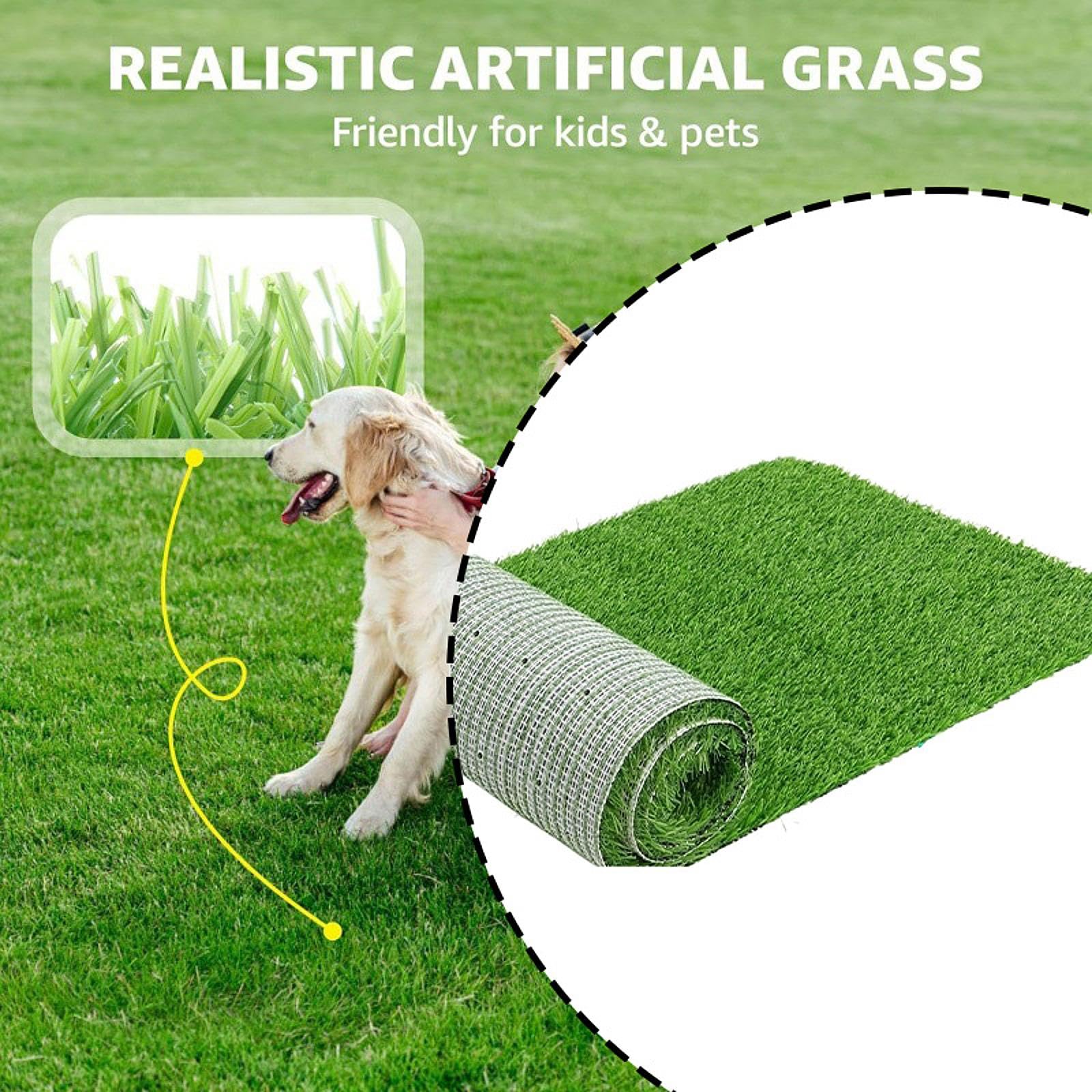 Toilettes pour Chien avec Gazon Artificiel, Tapis de Gazon Artificiel Lavable pour Chien, Grand Bac à Litière pour Chiot, Tapis de Pelouse pour Parc Domestique, L'intérieur et L'extérieur, 50cmx70cm