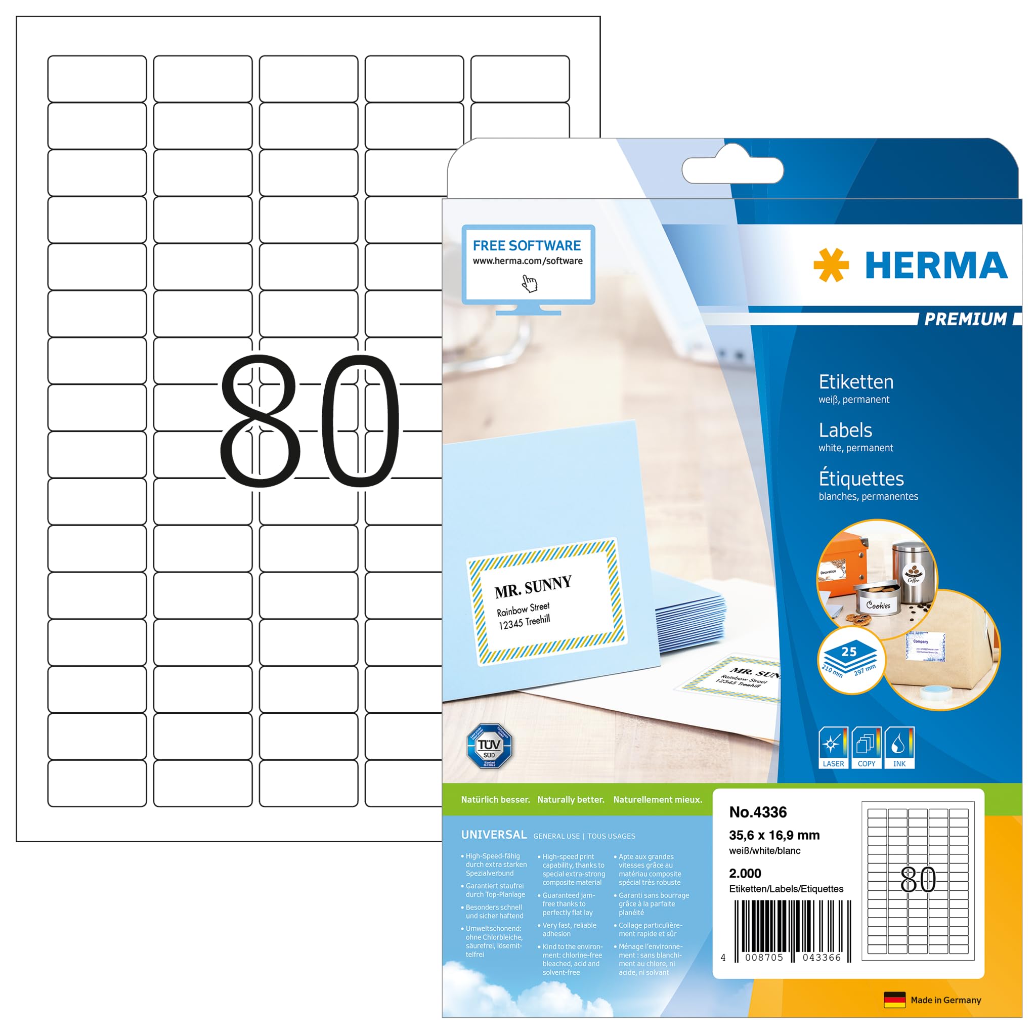 Herma Super Print Multifunction High Resolution White Labels - 80 per A4 Sheet, 25 Sheets per Pack