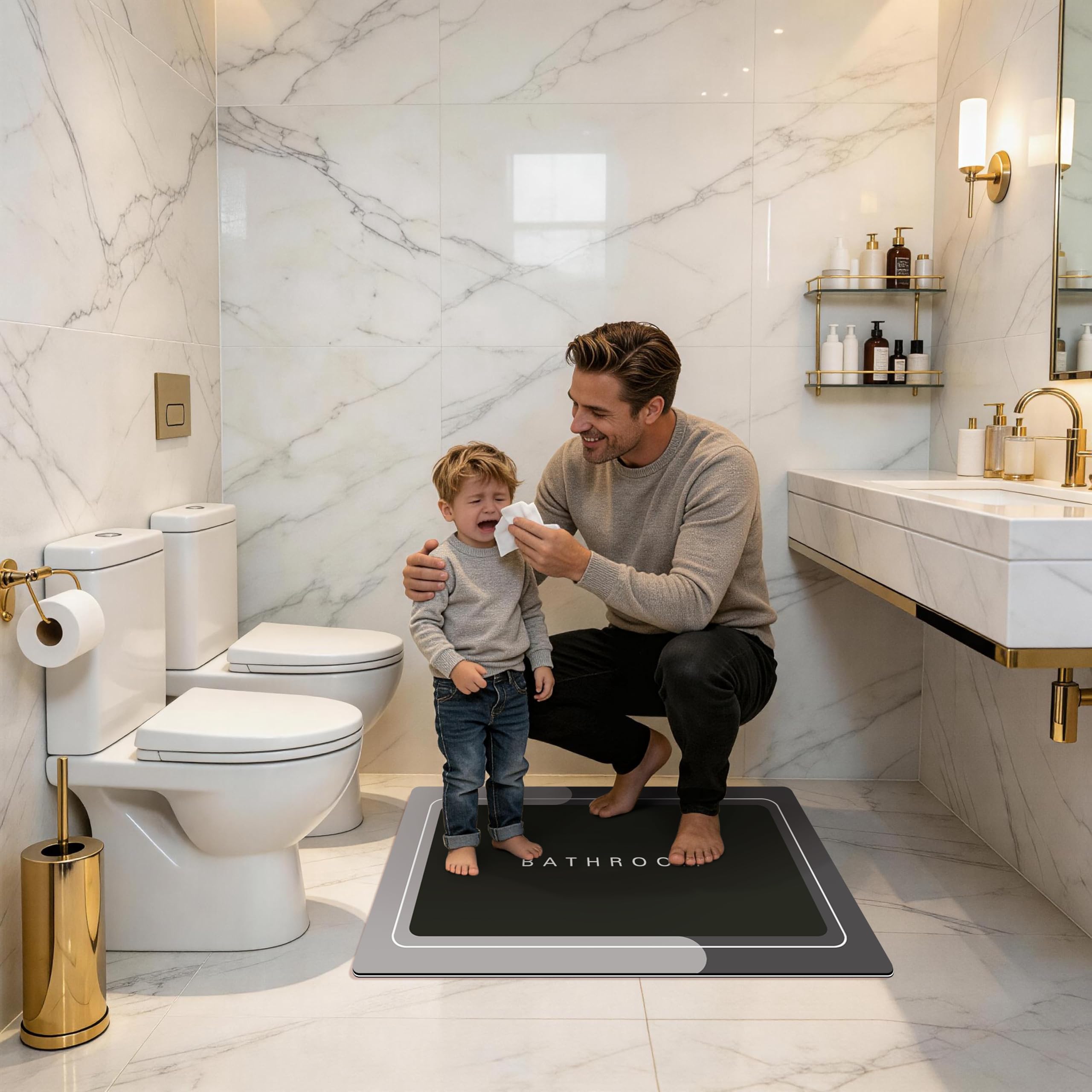 Deparnit Alfombras de baño de goma antideslizantes de secado rápido, súper absorbentes, delgadas, se ajustan debajo de la puerta, alfombras rectangulares lavables a la moda para baño, bañera, ducha y