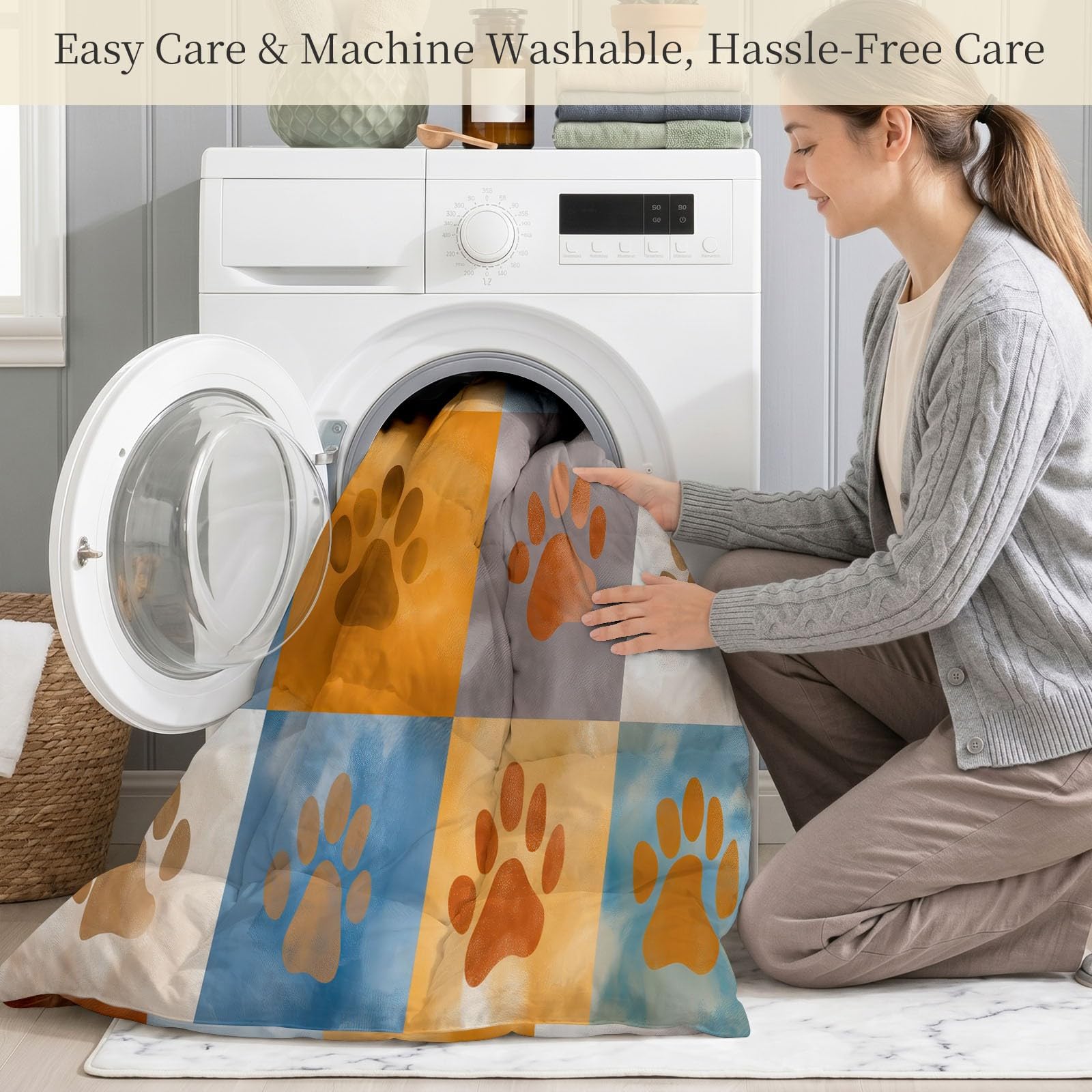 Sommerdecke ohne bezug 155x220 cm Braun Modern Cartoon Stil Antiallergisch Leichtsteppbett & Ganzjahresdecke - Waschbar mit 2 Kissenbezügen Tiere Pfotenabdrücke Weiche und Atmungsaktive Wende