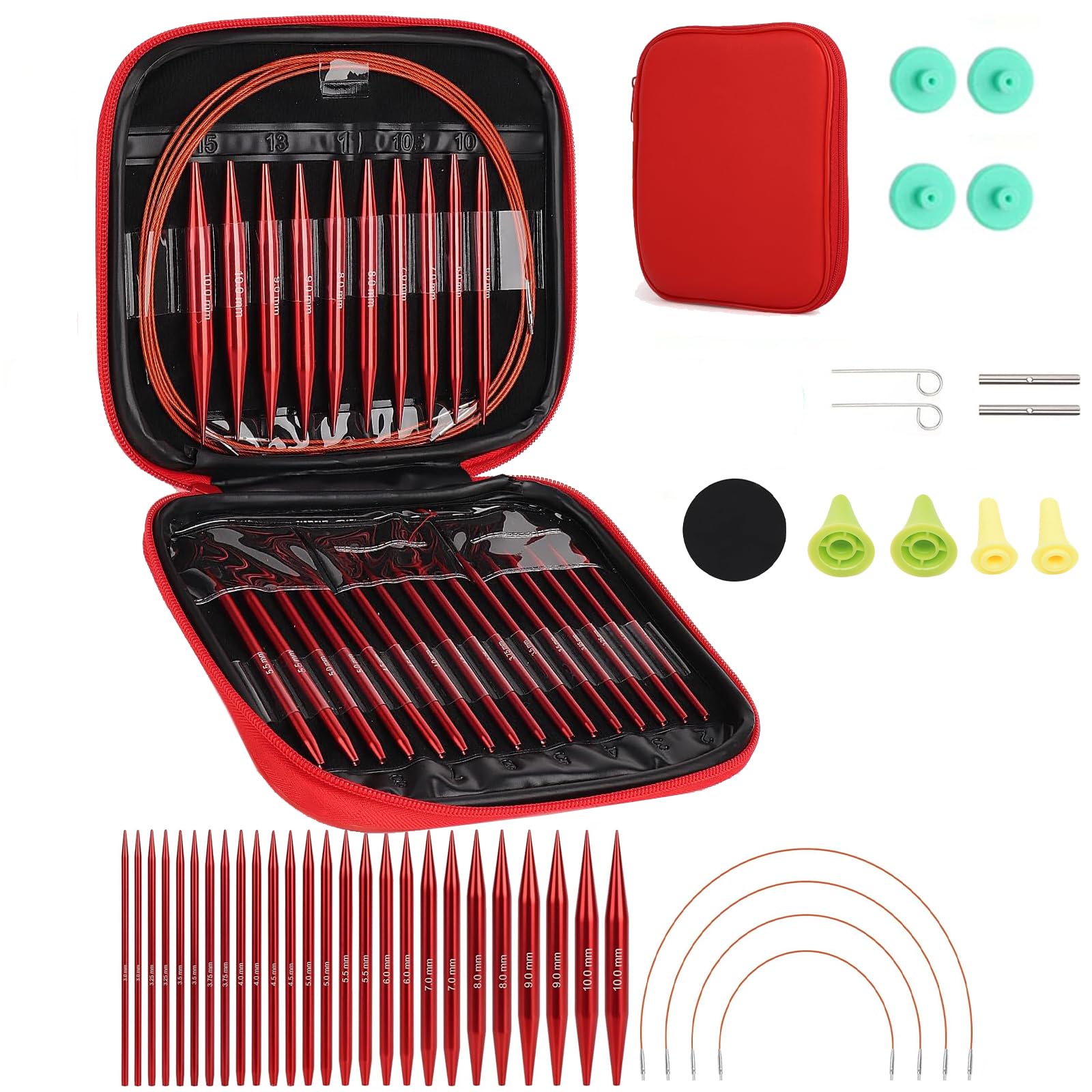13 Pair Interchangeable Circular Knitting Needles with Case & Accessories