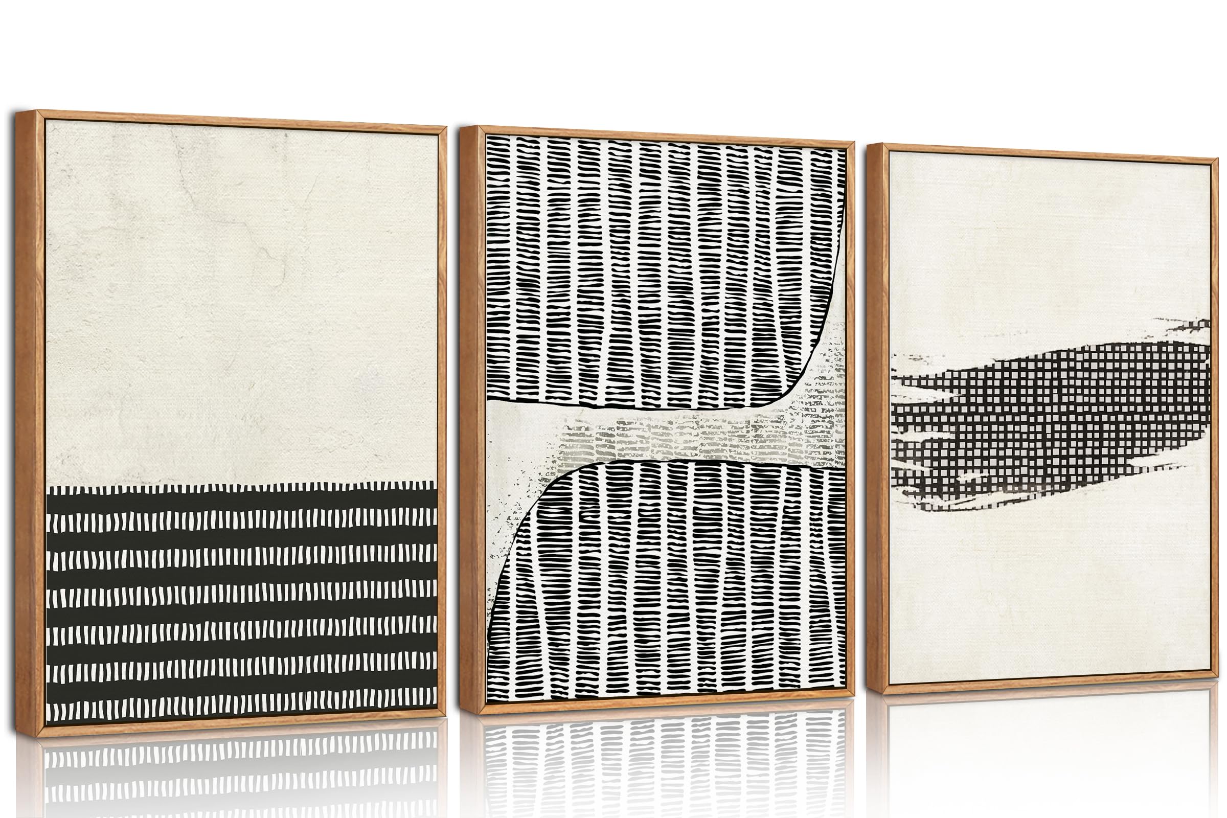 HPNIUB 3er-Set Rahmenkunst Abstrakt Geometrische Punktstruktur Leinwandbilder Mid-Century Schwarz Weiß Moderne Wanddeko Minimalistische Neutrale Kunst für Wohnzimmer Schlafzimmer Büro30x40cm