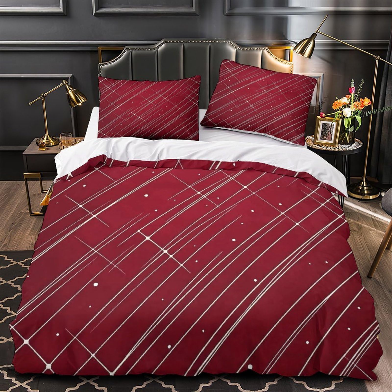 MMDASBVPE Red Diagonal Lines Comforter Cover 3D Print Hypoallergenic 3PCs Bed Linen Hidden Zipper Quilt Cover Extra Soft Durable for Teens Youth Adults Women Kids Boys Double（200x200cm）
