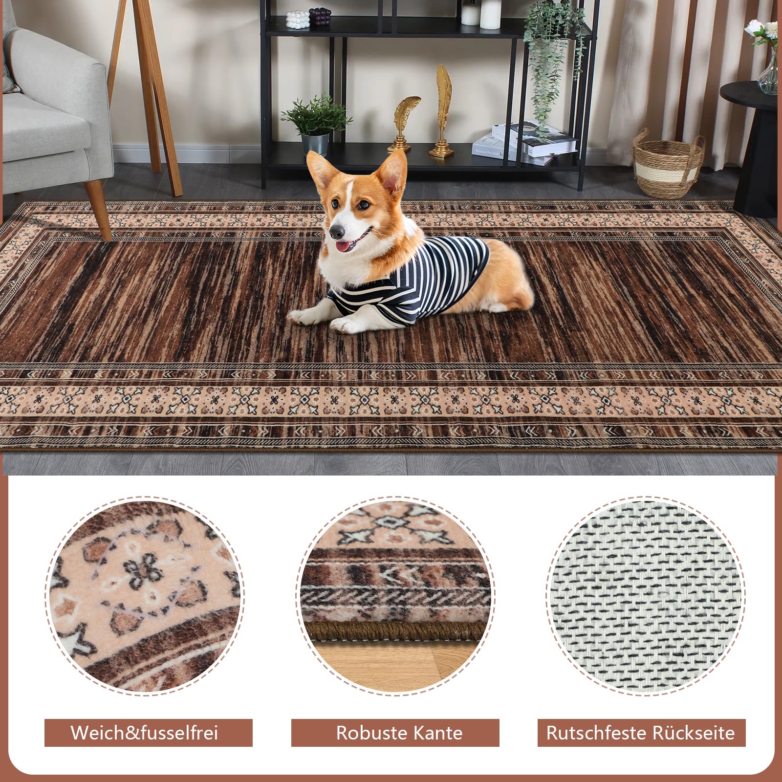 Moderno Passatoia Tappeto Corridoio Marrone Tappeti 80x3000cm Cucina Antiscivolo Lavabile in Lavatrice Tapette Camera da Letto Scendiletto Cameretta Ufficio Pelo Corto Carpet