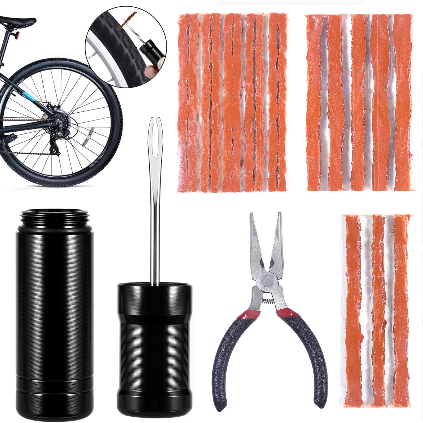 Prebarfun 38 PCS Kit Riparazione Tubeless MTB, Vermicelli Tubeless - 11