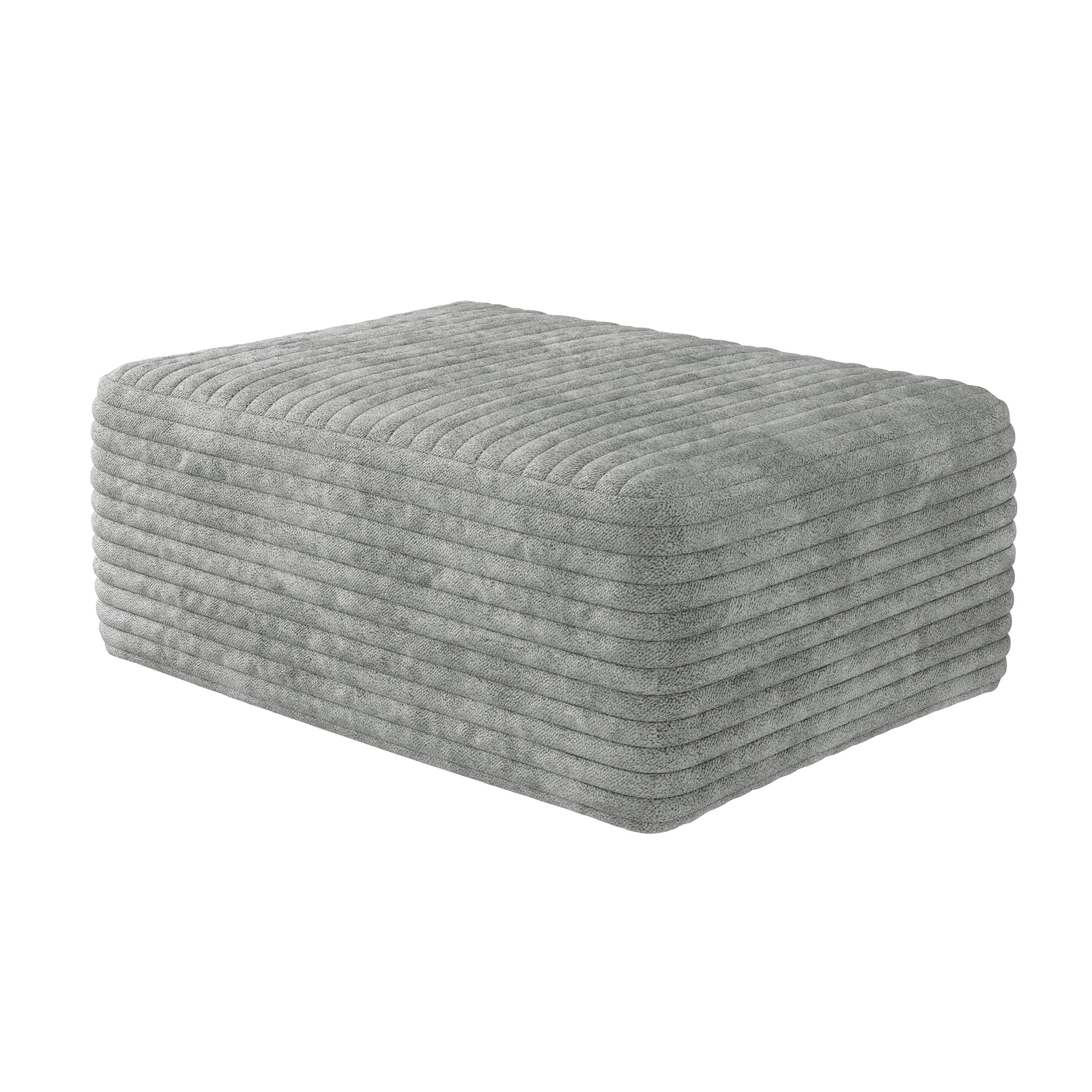 37.4" plush corduroy ottoman, upholstered cloud ottoman for boneless couch in a box, modular sectional couches for living room bedroom, compressed memory foam, no assembly require, grey