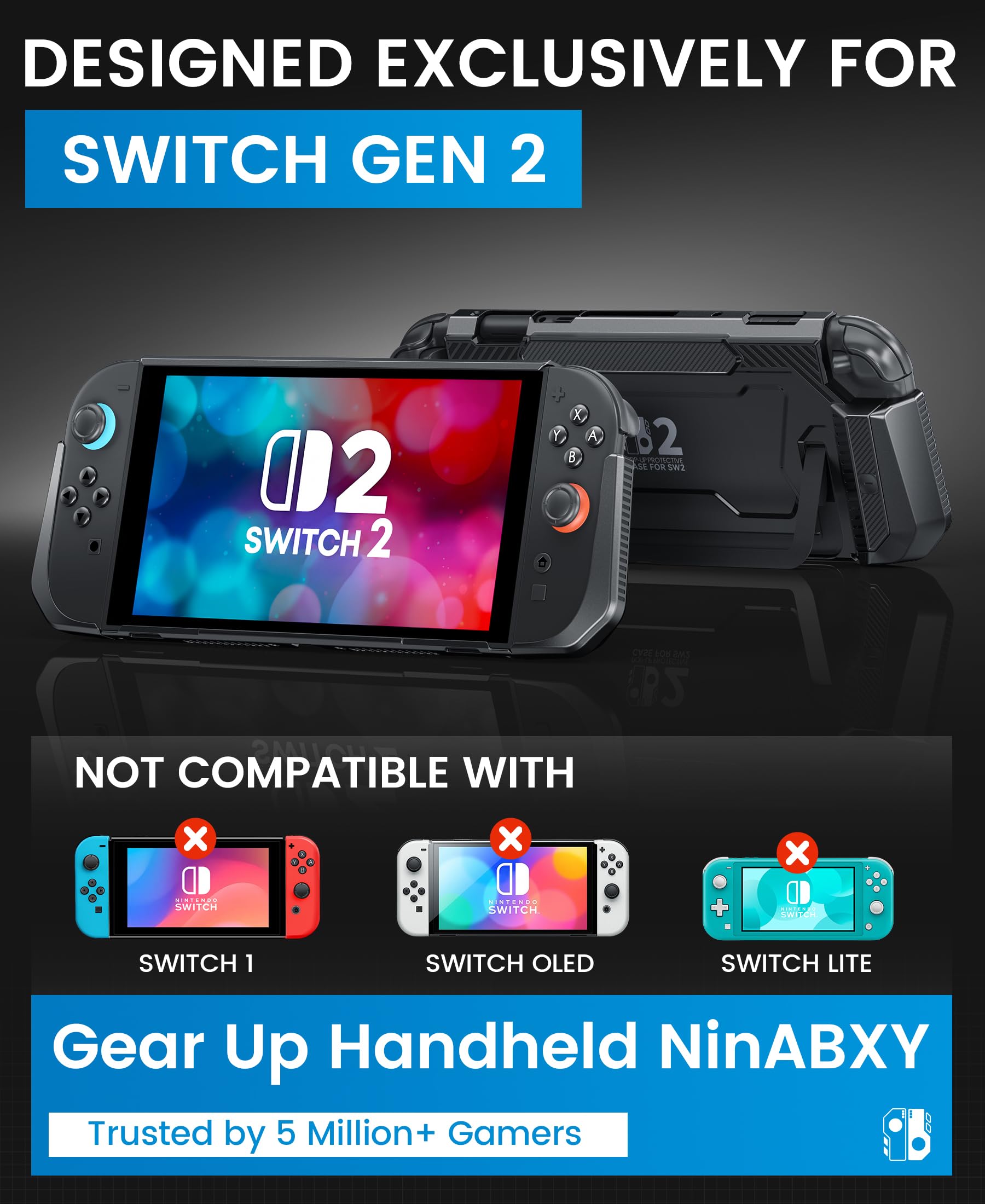 Dockbare Hülle für Nintendo Switch 2, Abnehmbarer Joy-Con-Controller-Schutz, griffige Schutzhülle mit 4 Daumenstick-Kappen, Ladefreundliche Hülle für die Switch 2 - 5