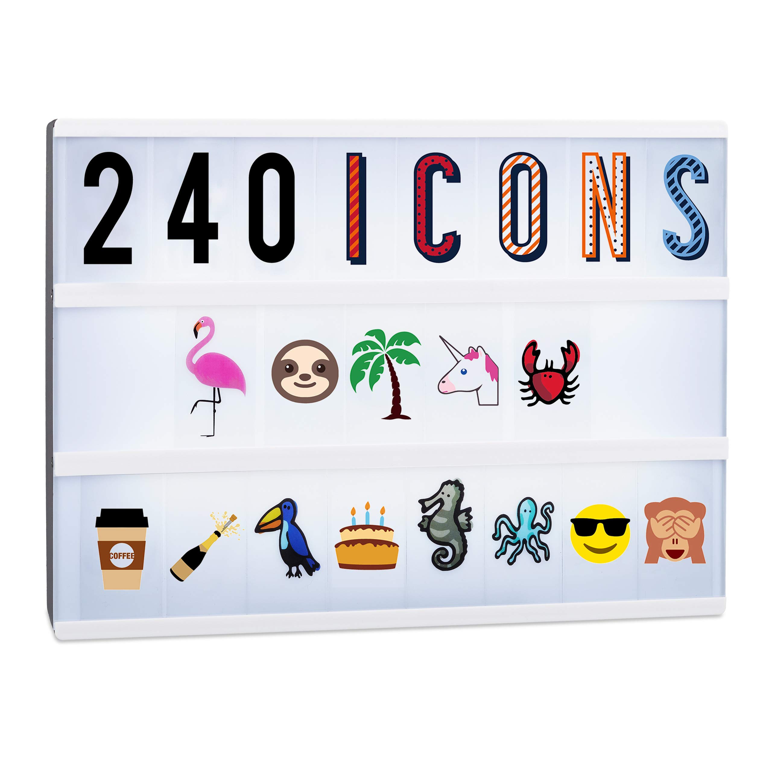 Relaxdays Lightbox zestaw uzupełniający, 240 zwariowanych znaków, rozszerzenie z literami i cyframi, podświetlane pudełko Icons, kolorowe