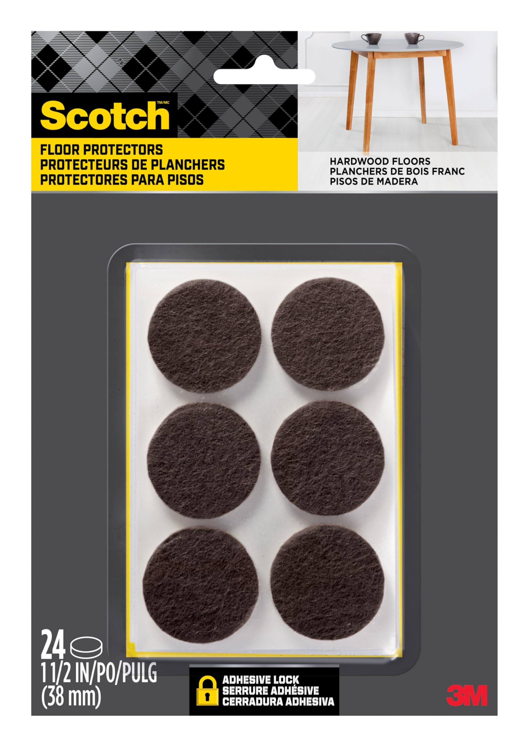 Scotch SP824-NA Felt Furniture Pads, Brown, 1.5 Inches