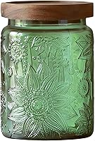 Vista 12 de Tarro de almacenamiento de vidrio vintage con tapa de madera maciza, recipiente de cocina con diseño de girasol para café, dulces, detergente
